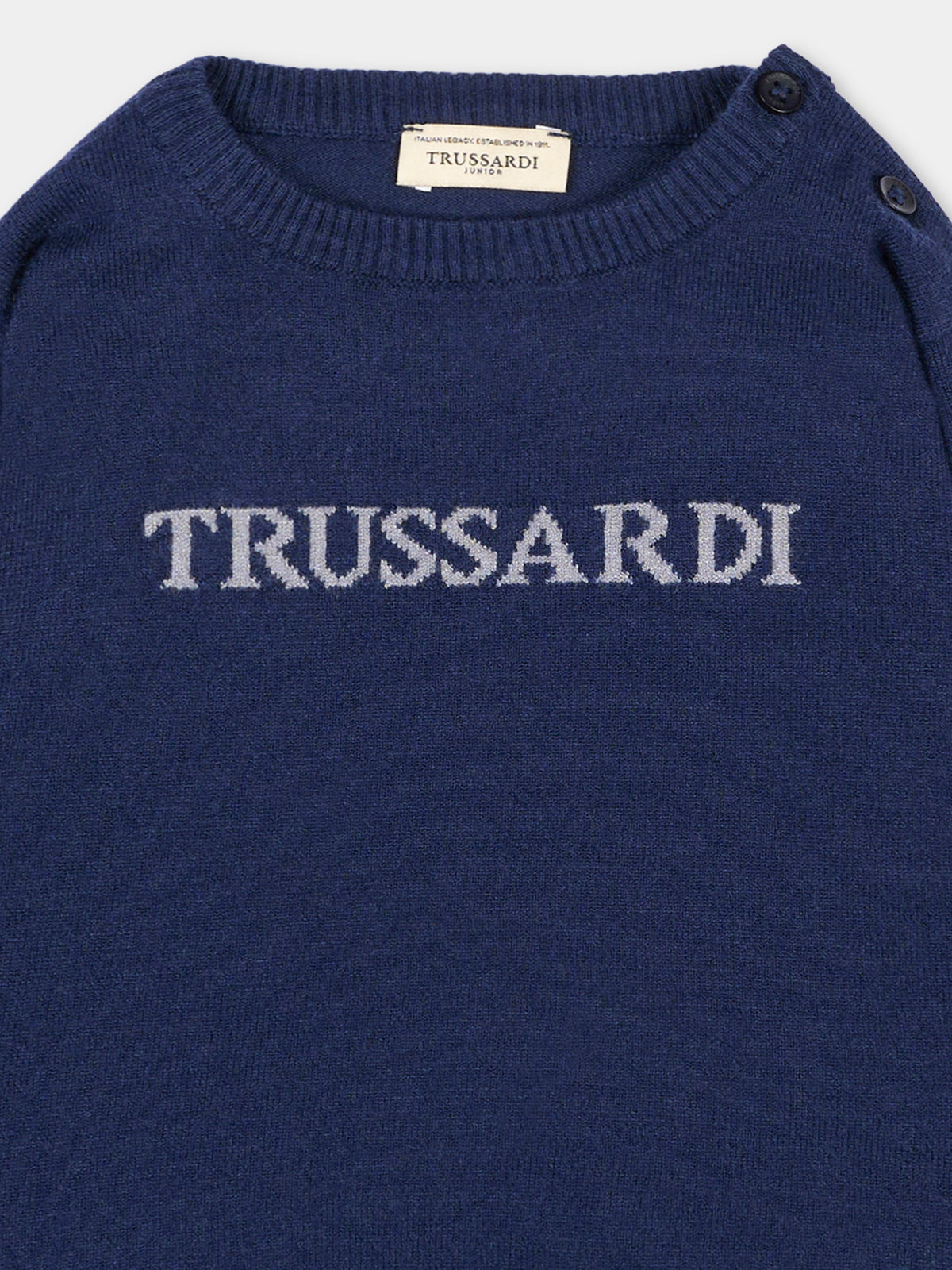 Maglione blu per neonato con logo,Trussardi Junior,TIA26171MA BLUE_NAVAL BLUE NAVAL