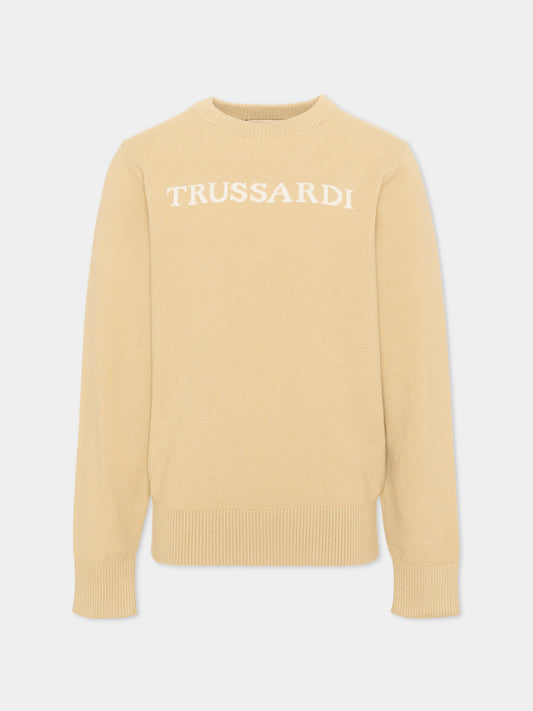 Maglione beige per bambino con logo,Trussardi Junior,TBA26021MA KHAKI KHAKI