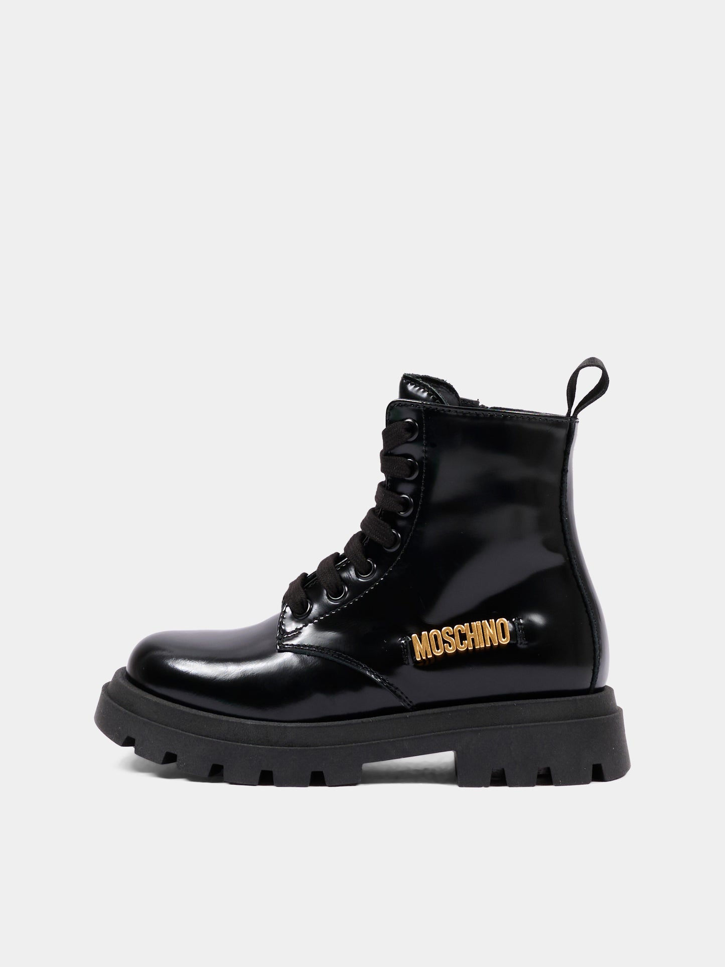 Anfibi neri per bambina con logo,Moschino Kids,84277 VAR1