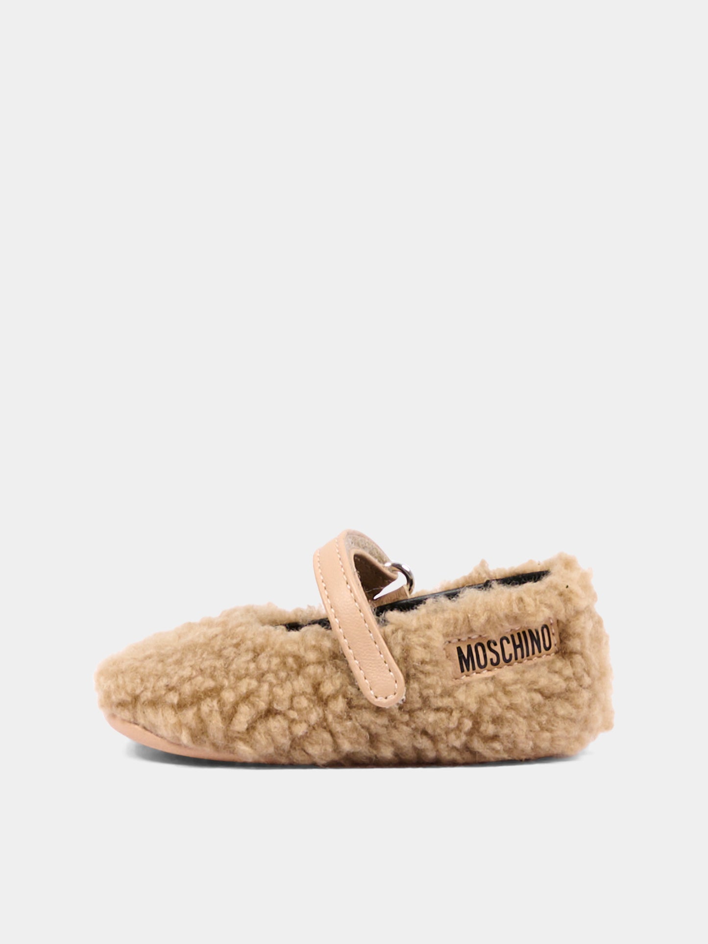 Ballerine beige per neonata effetto pelliccia,Moschino Kids,84051 VAR1