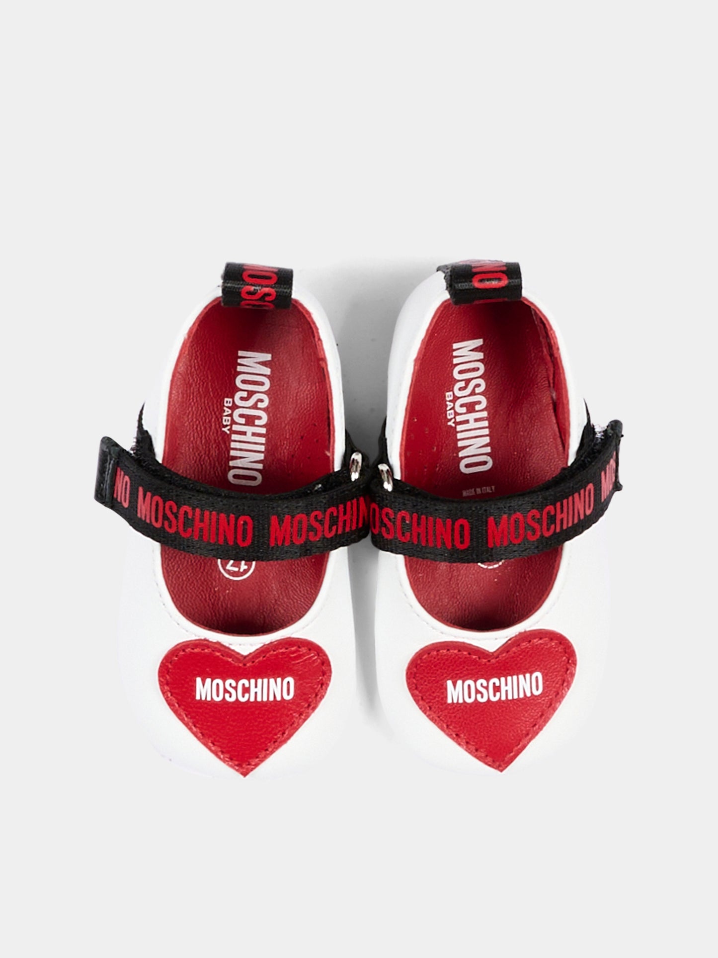 Ballerine bianche per neonata con cuore,Moschino Kids,84052 VAR1