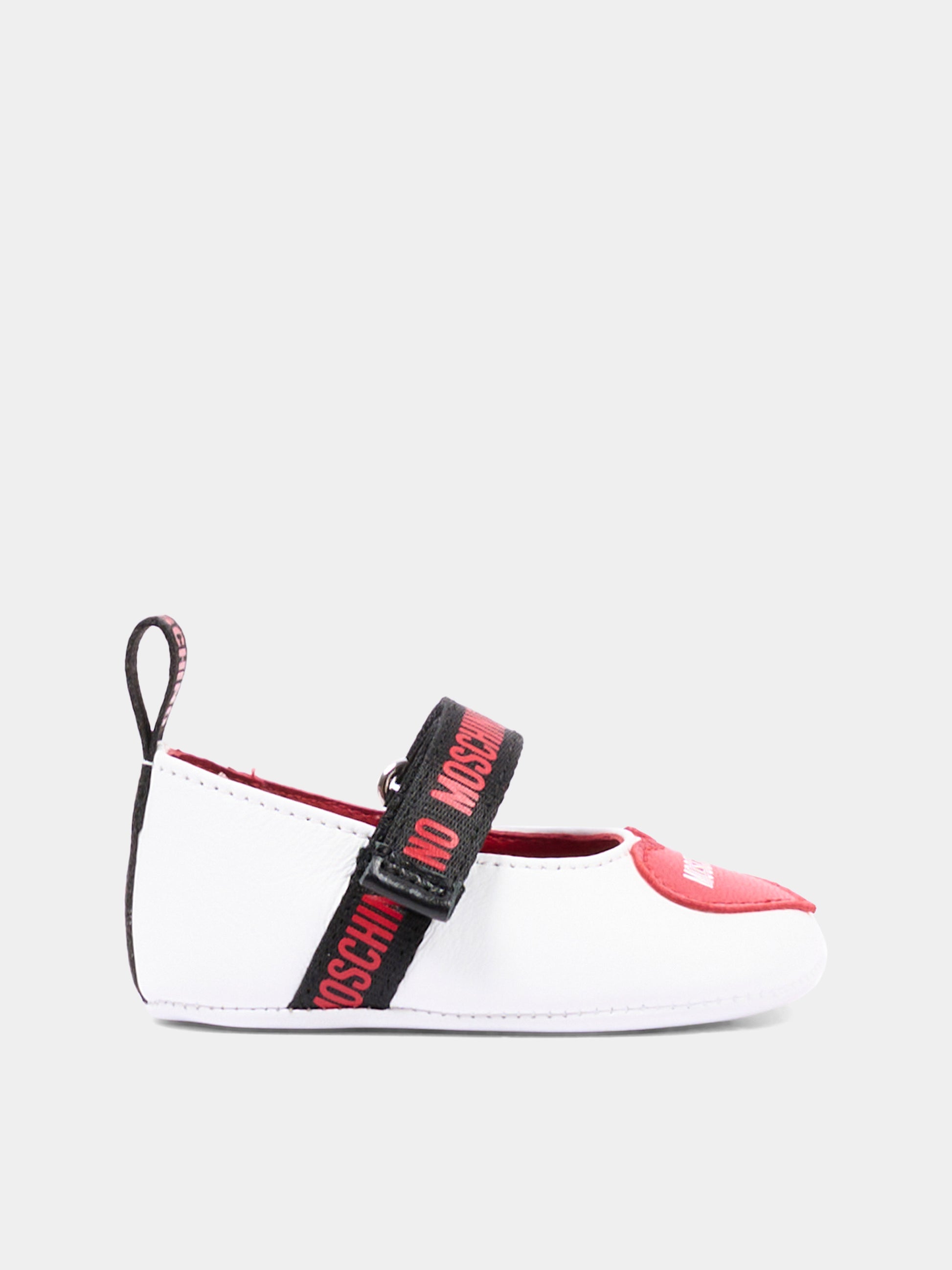 Ballerine bianche per neonata con cuore,Moschino Kids,84052 VAR1