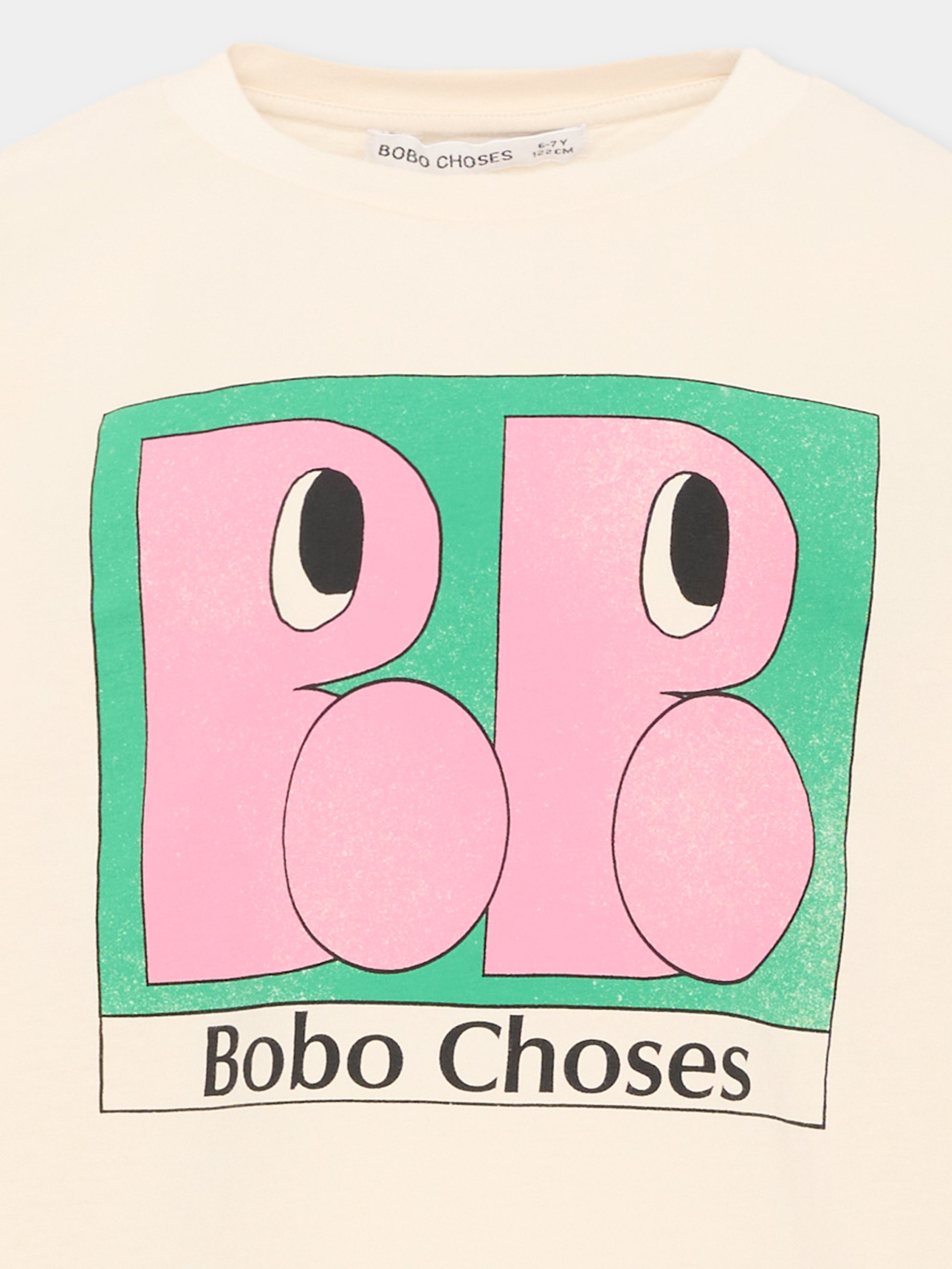 T-Shirt avorio per bambina con logo,Bobo Choses,B226AC017