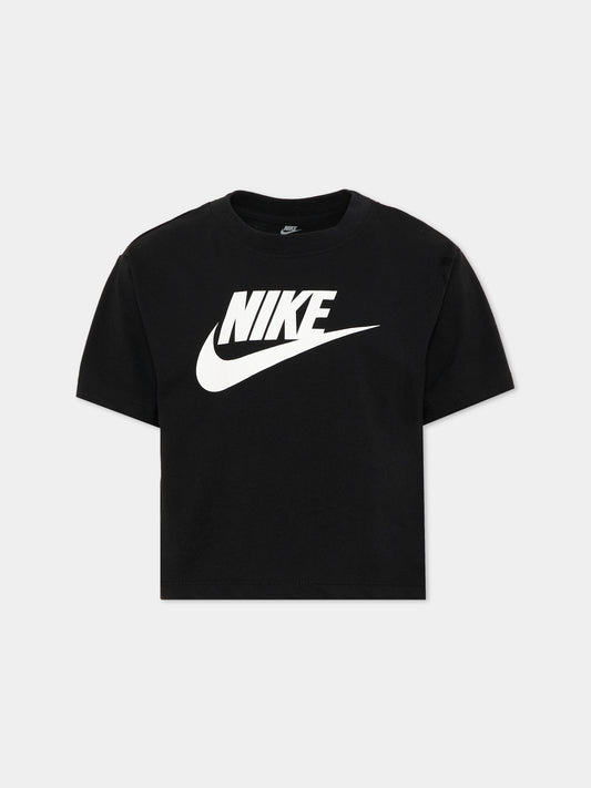 T-Shirt nera per bambina con logo,Nike,36L160 023