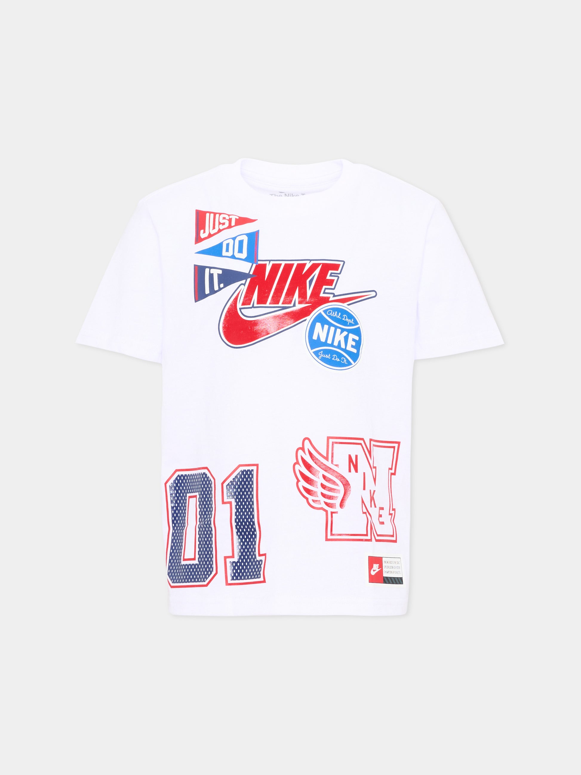 T-Shirt bianca per bambino con loghi,Nike,86P293 001