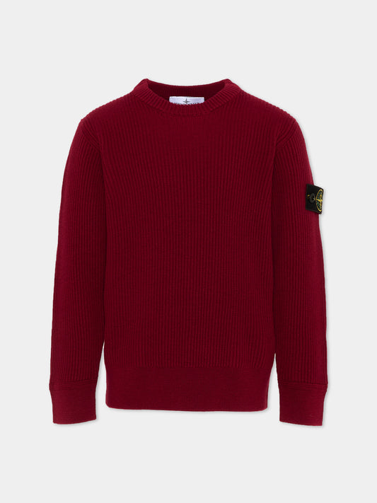Maglione rosso per bambino con patch logo,Stone Island Junior,L2S16 5100010 S0C02 V0014
