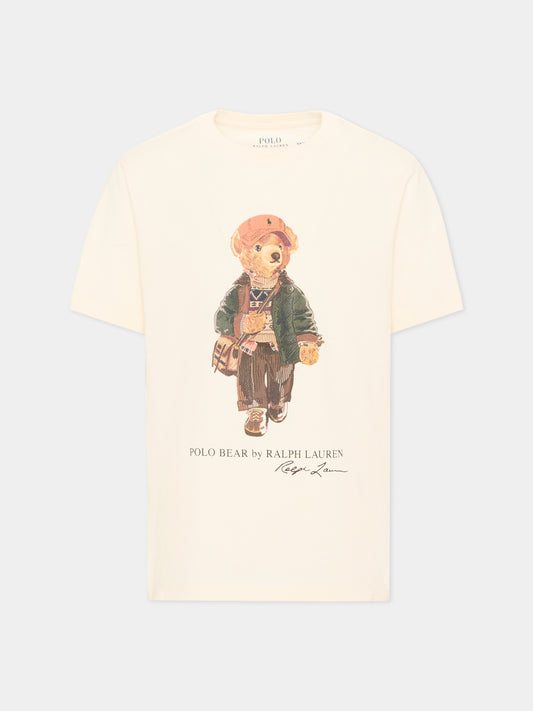 T-shirt avorio per bambini con Polo Bear,Ralph Lauren Kids,B27298002