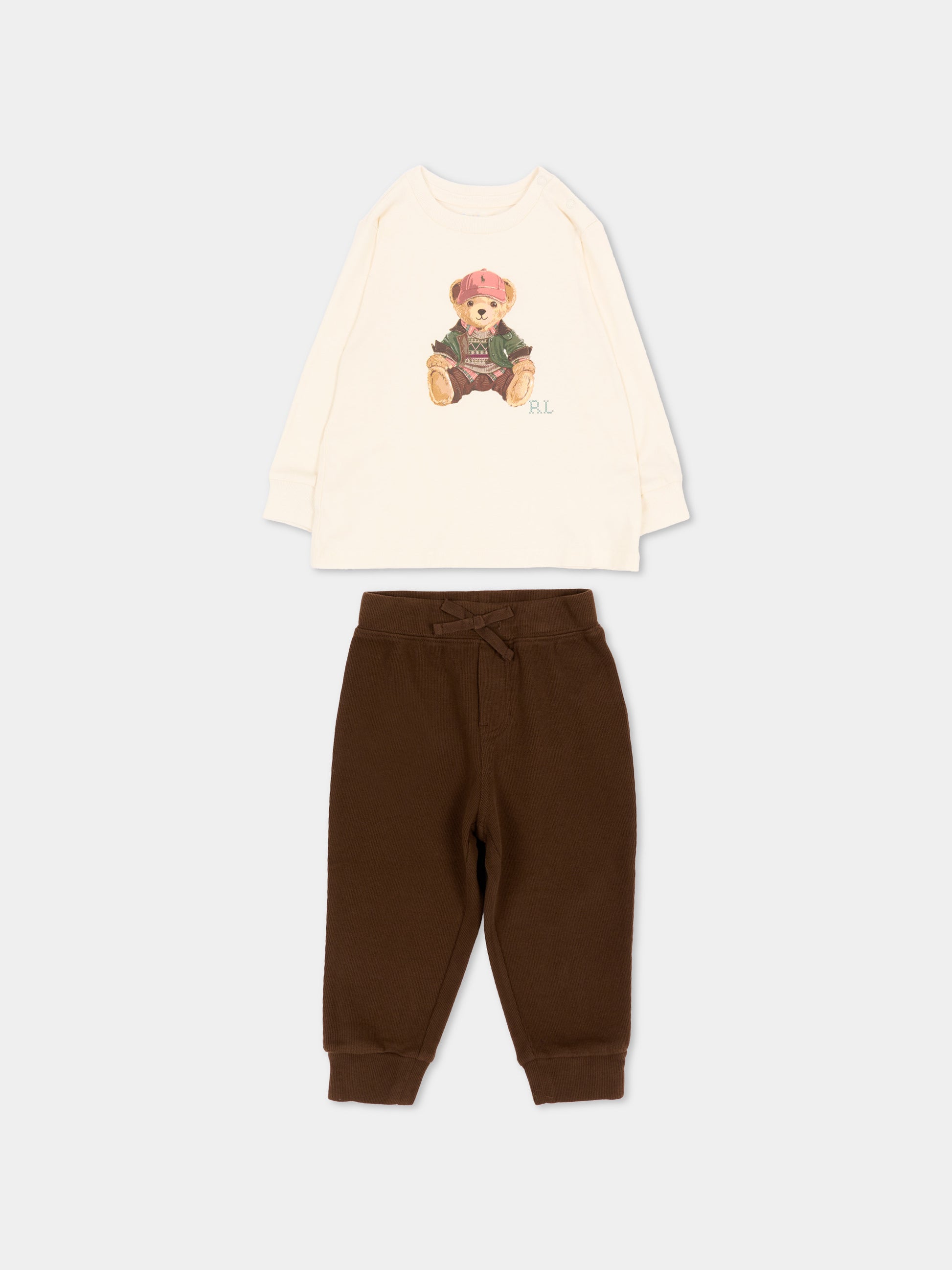 Completo sportivo lungo avorio per neonati con Polo Bear,Ralph Lauren Kids,B27201001