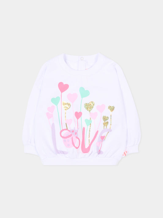 Felpa bianca per neonata con cuori,Billieblush,U20831 10P