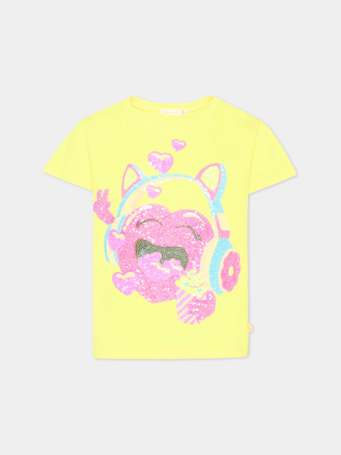 T-Shirt gialla per bambina con paillettes,Billieblush,U20924 549