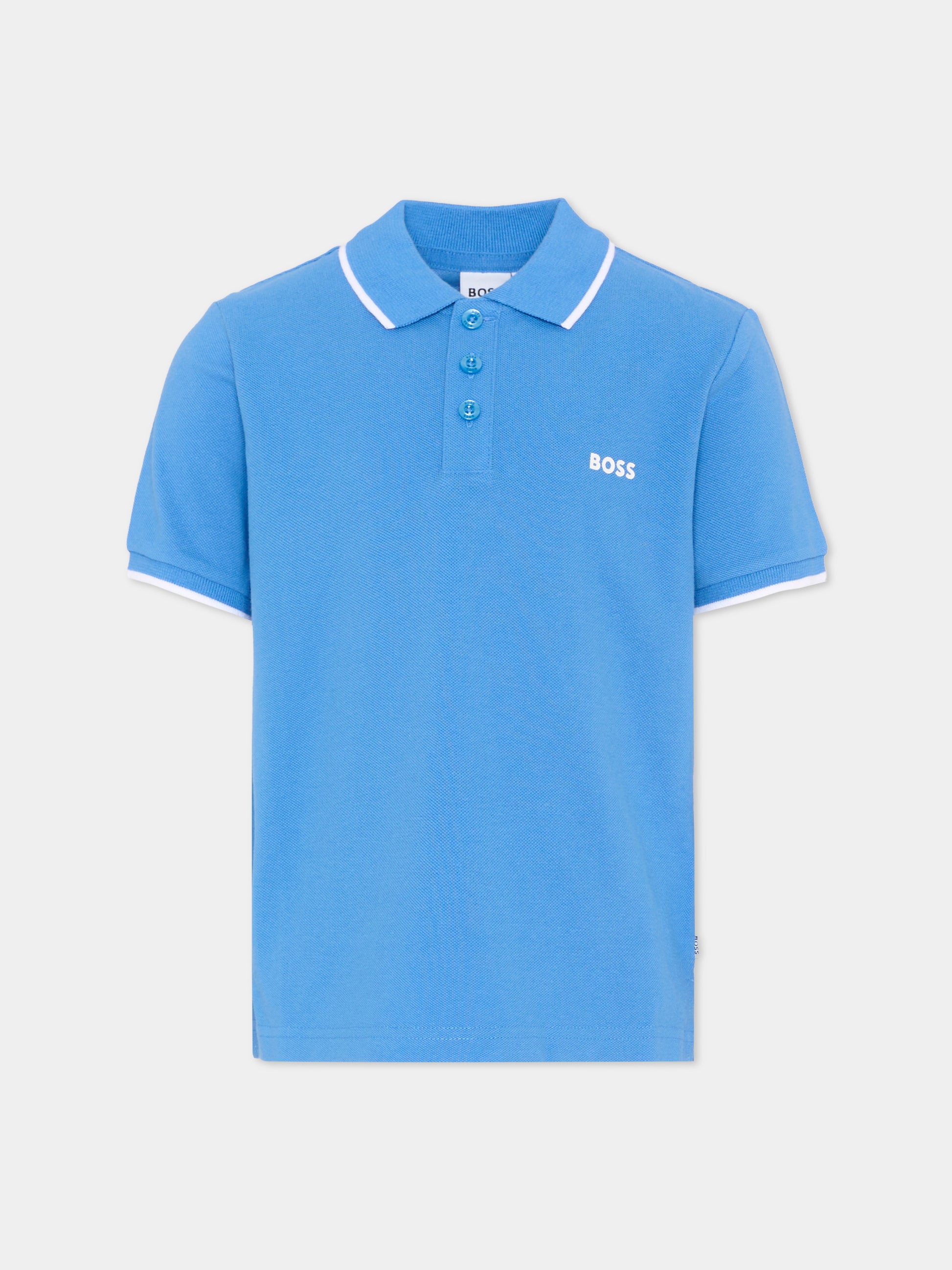 Polo azzurra per bambino con logo,Boss,J52011 84B