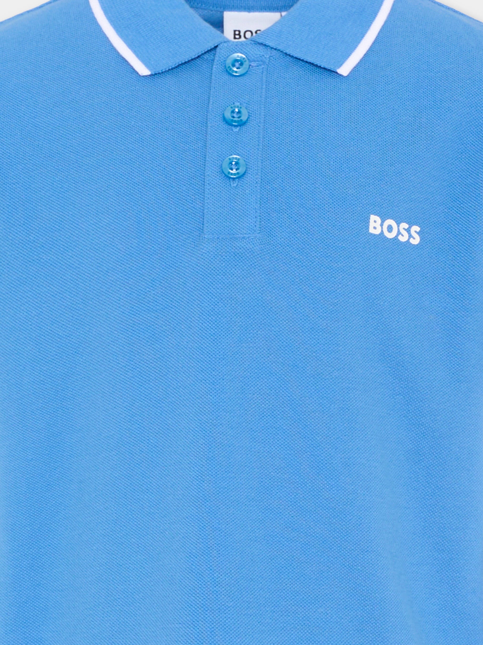 Polo azzurra per bambino con logo,Boss,J52011 84B
