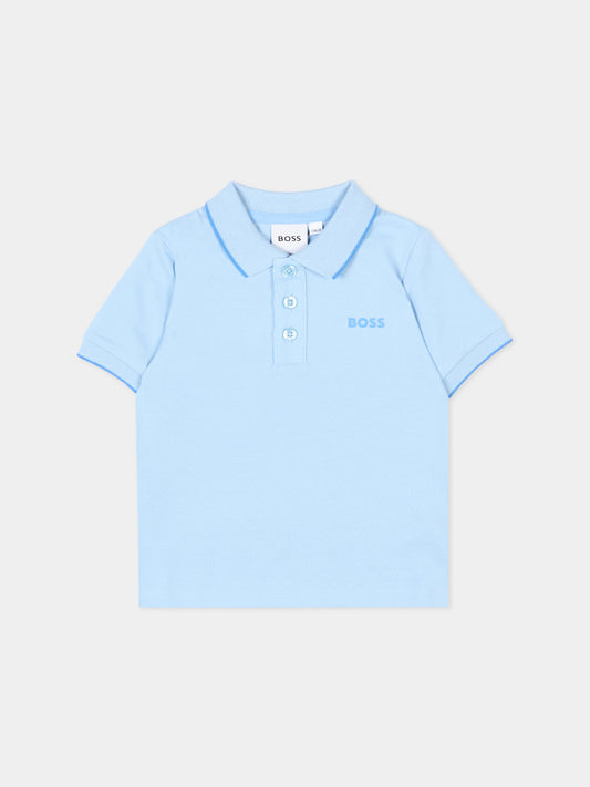 Polo azzurra per neonato con logo,Boss,J52094 887