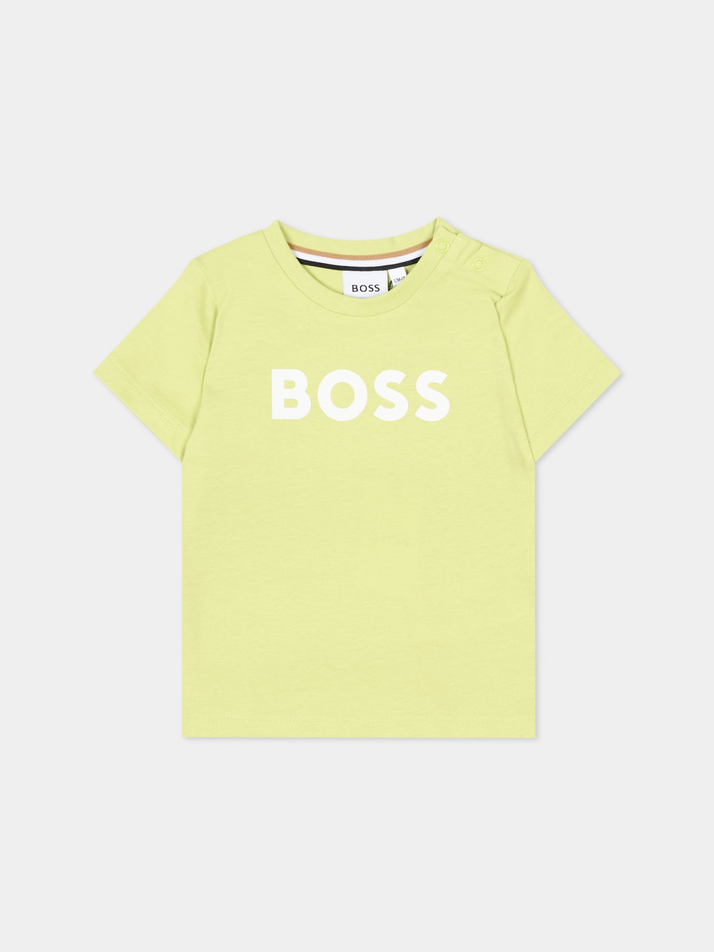 T-Shirt verde per neonato con logo,Boss,J52105 607