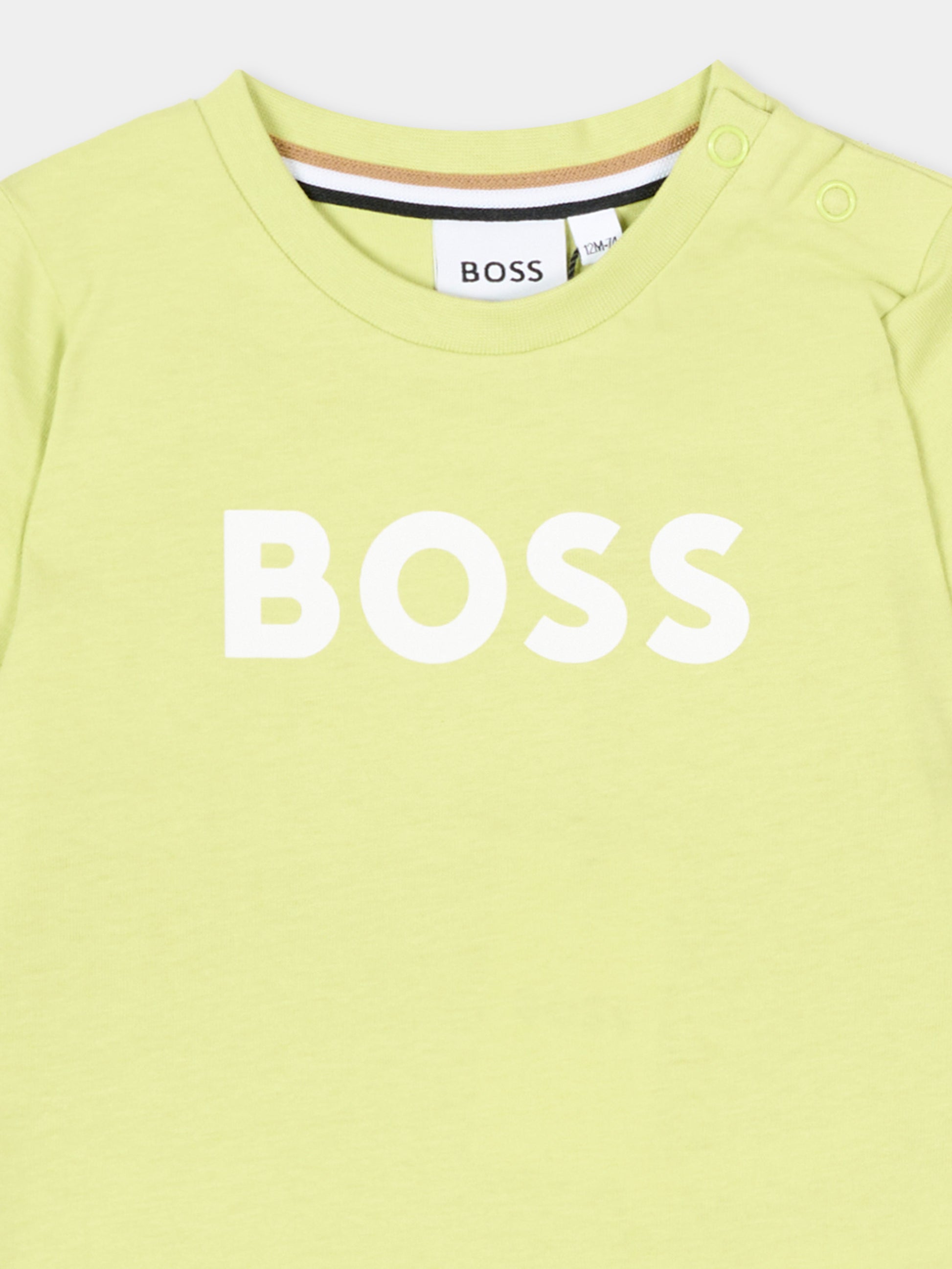 T-Shirt verde per neonato con logo,Boss,J52105 607