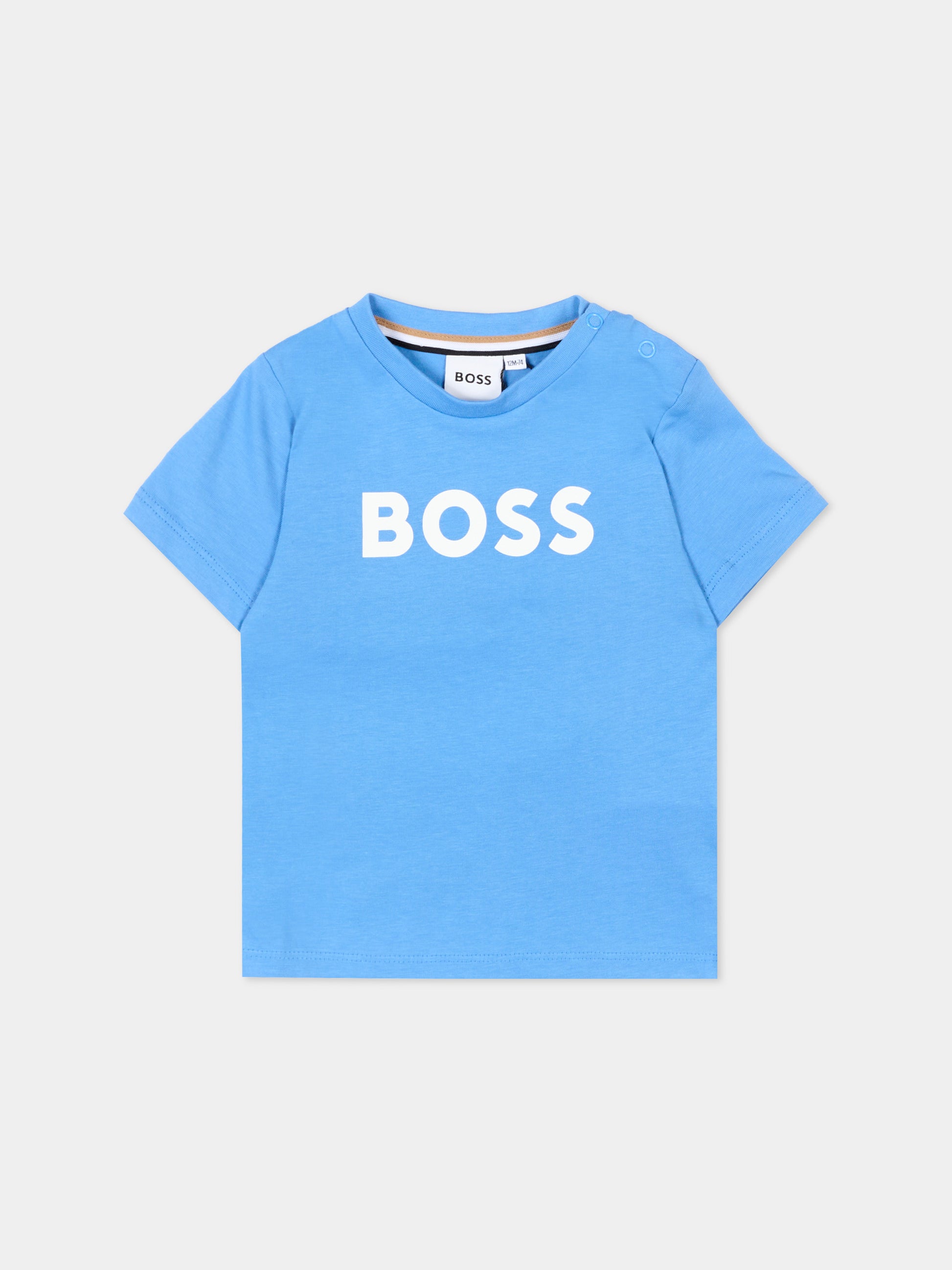 T-Shirt blu per neonato con logo,Boss,J52105 84B