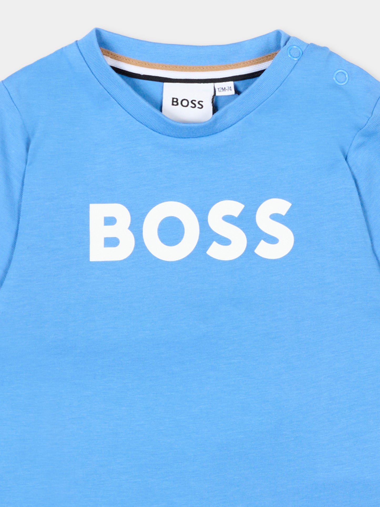 T-Shirt blu per neonato con logo,Boss,J52105 84B
