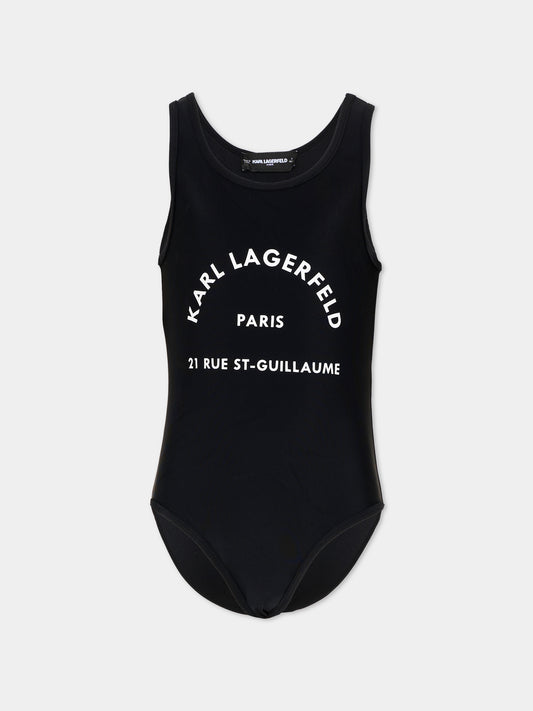 Costume intero nero per bambina con logo,Karl Lagerfeld Kids,Z30444 09B