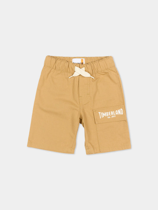 Shorts beige per bambino con logo,Timberland,T60495 276