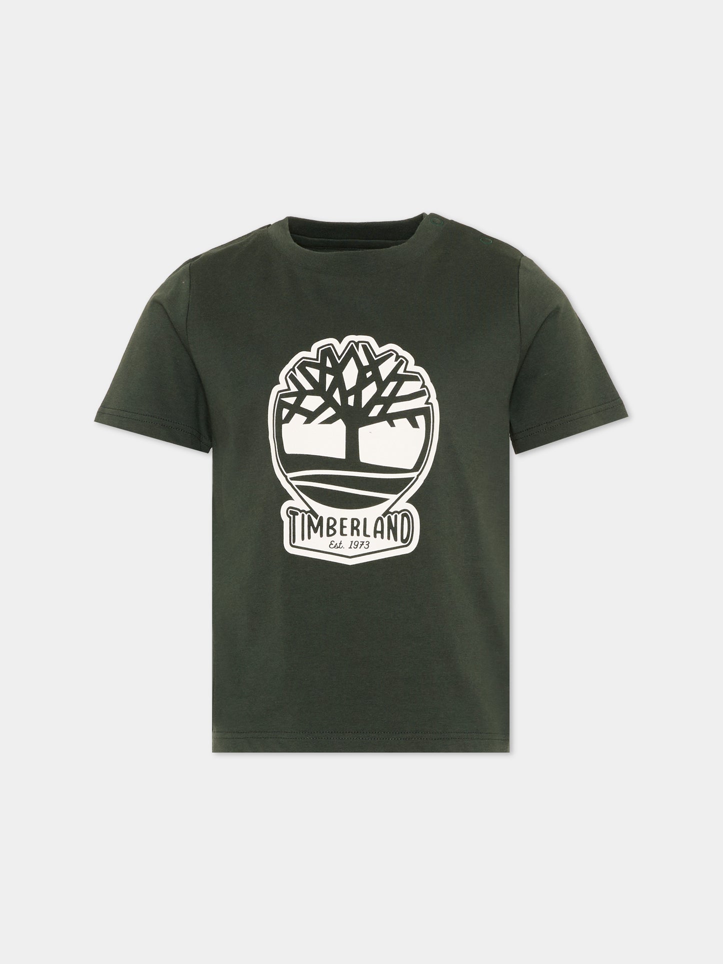 T-shirt verde per bambino con logo,Timberland,T60506 72A