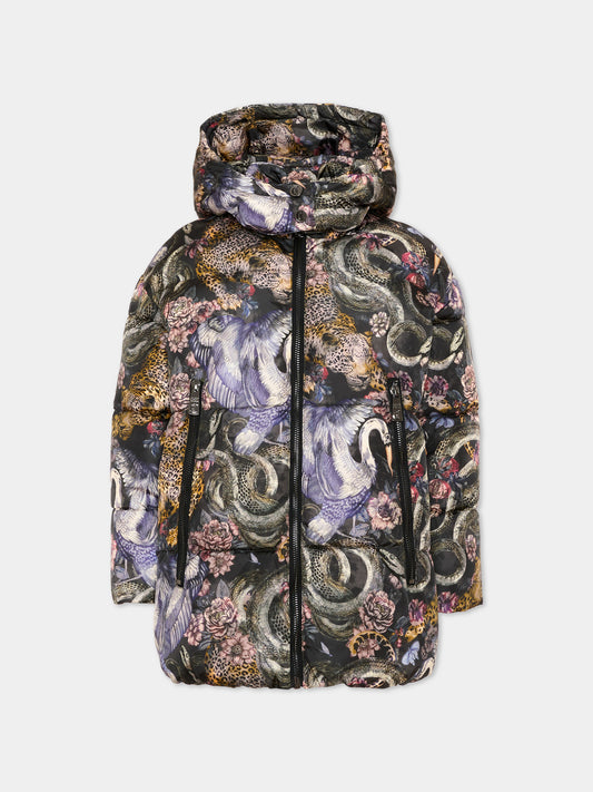 Piumino multicolor per bambina con stampa animalier,Just Cavalli Kids,JGA26047PI HERON_COL. HERON COLOR