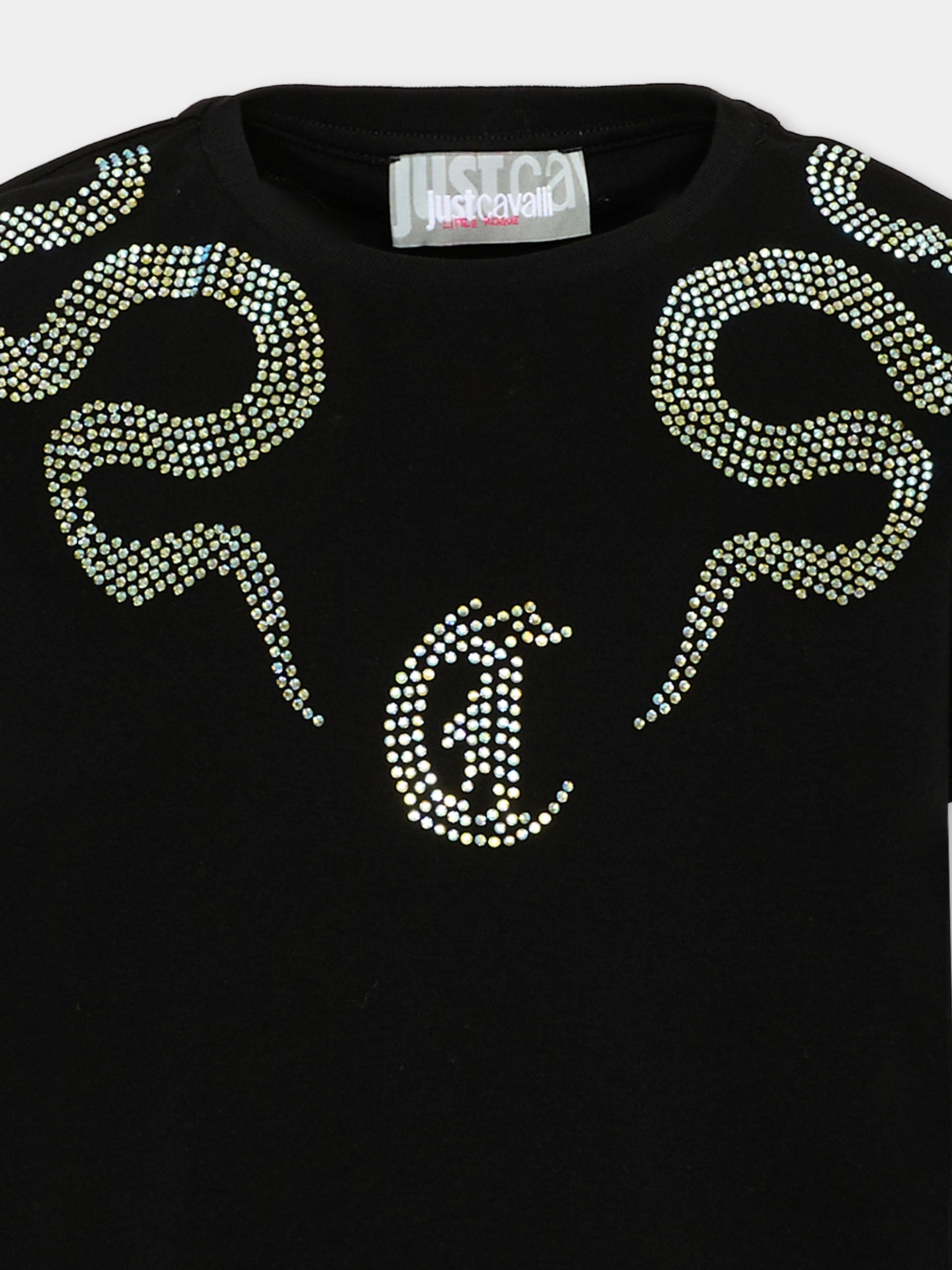 T-shirt nera per bambina con logo,Just Cavalli Kids,JGA26044TS BLACK BLACK