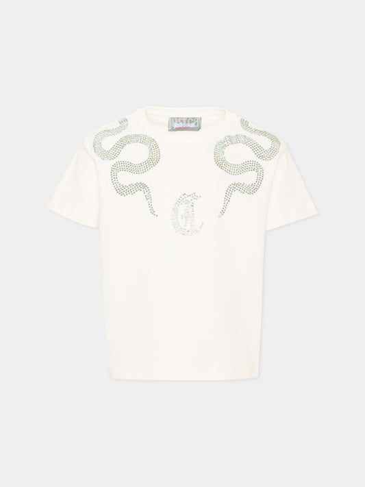 T-shirt avorio per bambina con logo,Just Cavalli Kids,JGA26044TS MARSHMAL. MARSHMALLOW