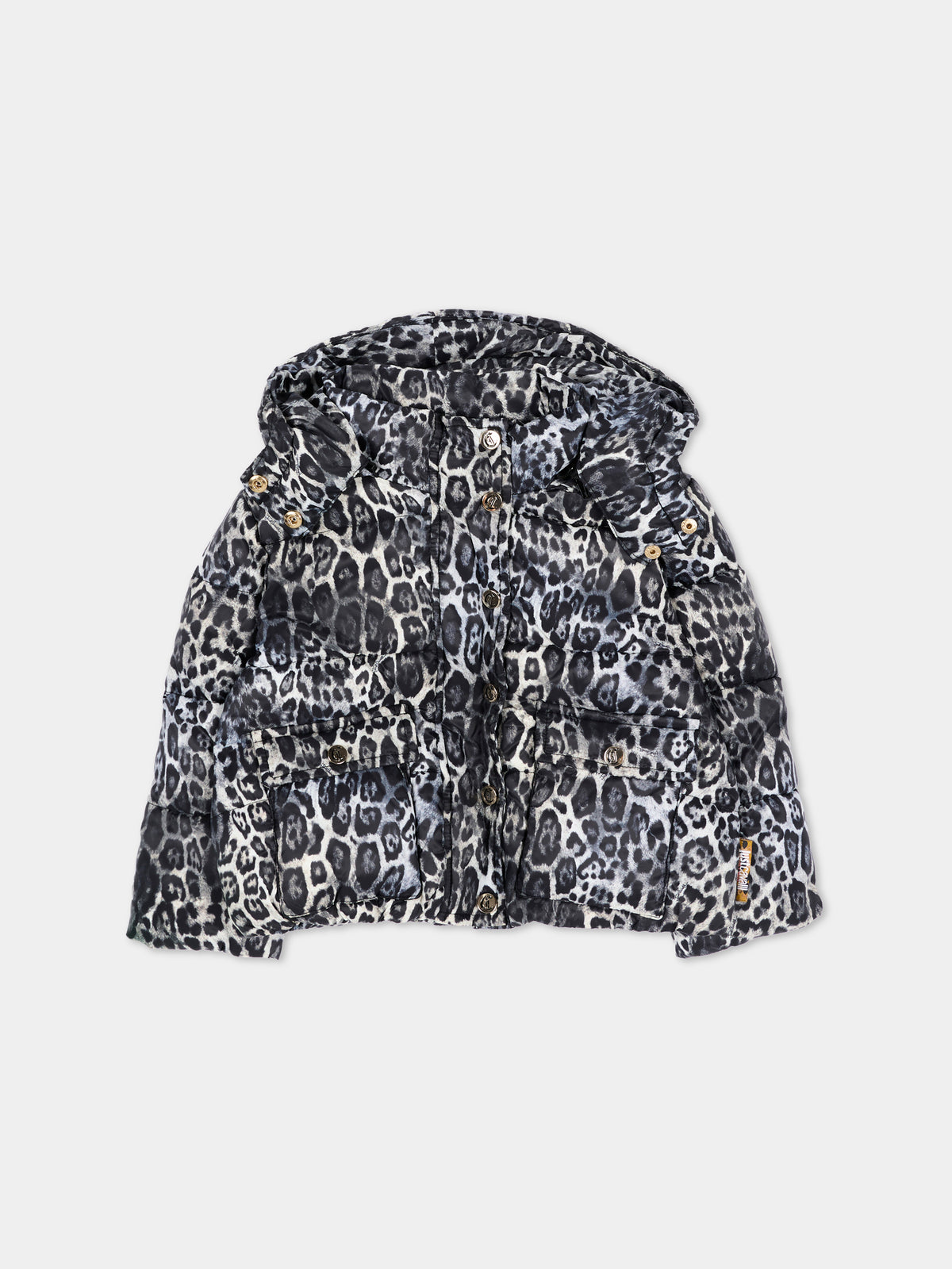 Piumino nero per neonata leopardato,Just Cavalli Kids,JIA26087PI PANTER_BLK PANTER BLACK
