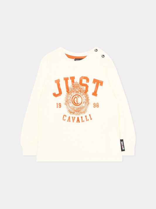 T-shirt a manica lunga avorio per neonato con logo,Just Cavalli Kids,JIA26029TS MARSHMAL. MARSHMALLOW