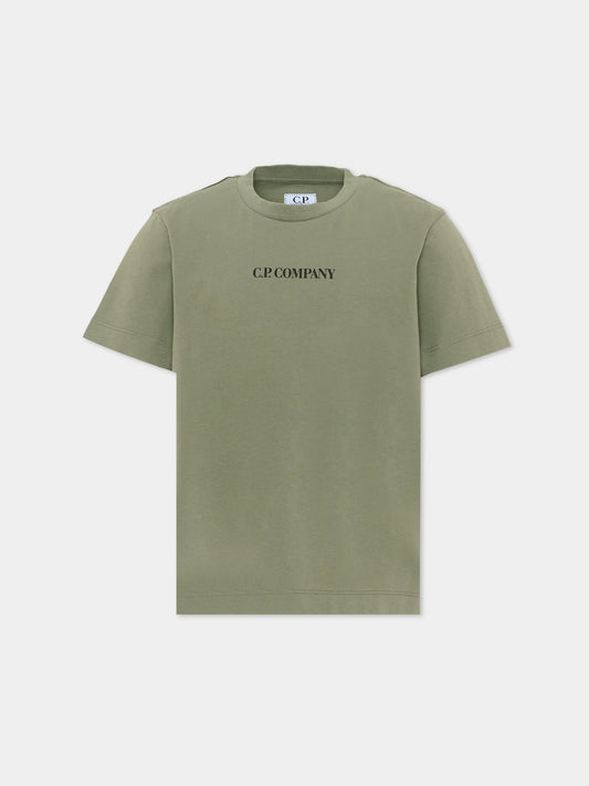 T-Shirt verde per bambino con logo,C. P. Company,CMM00U LAA17 30745