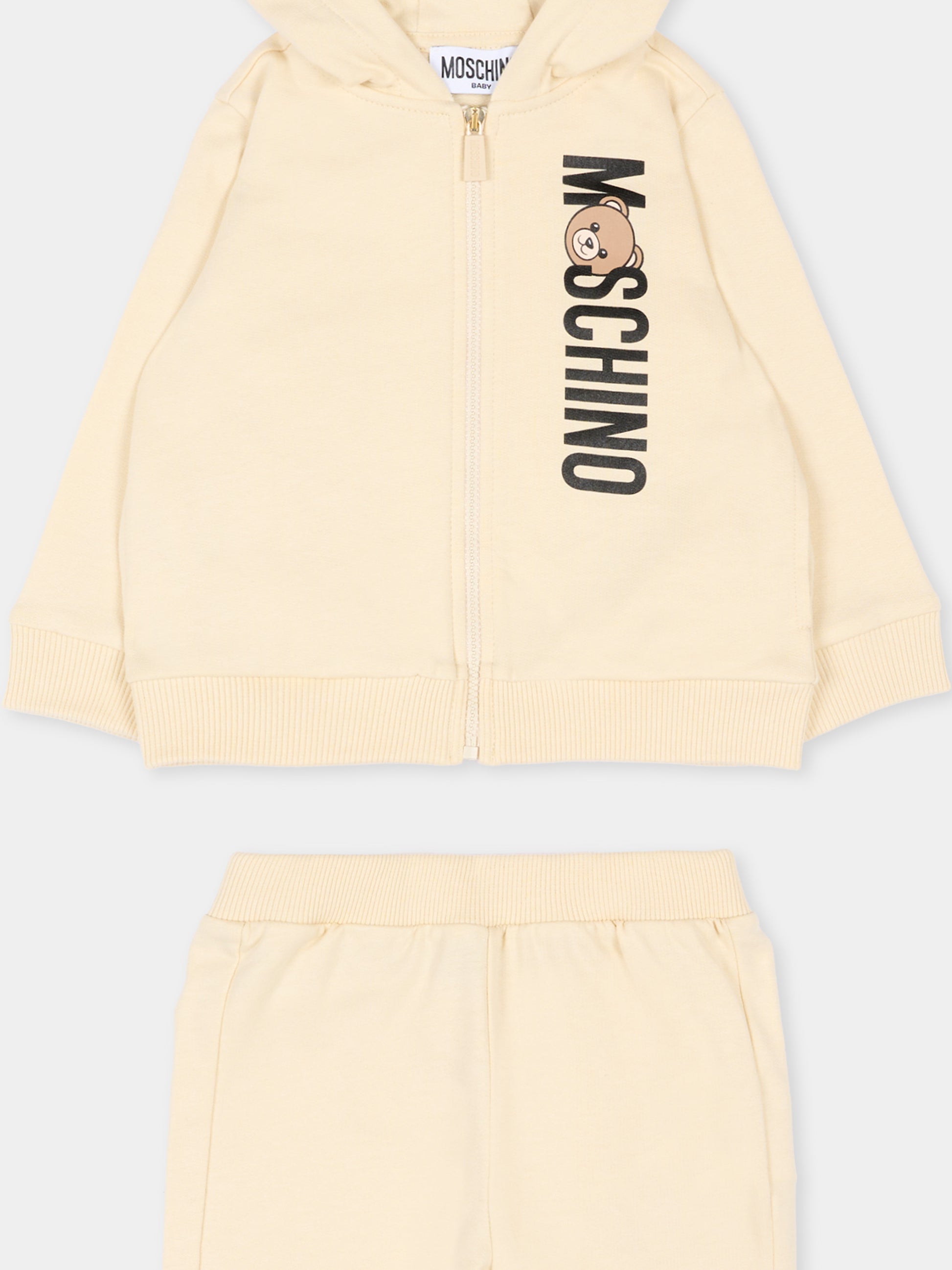 Completo sportivo beige per neonati con logo,Moschino Kids,MUK05D LCA63 20404