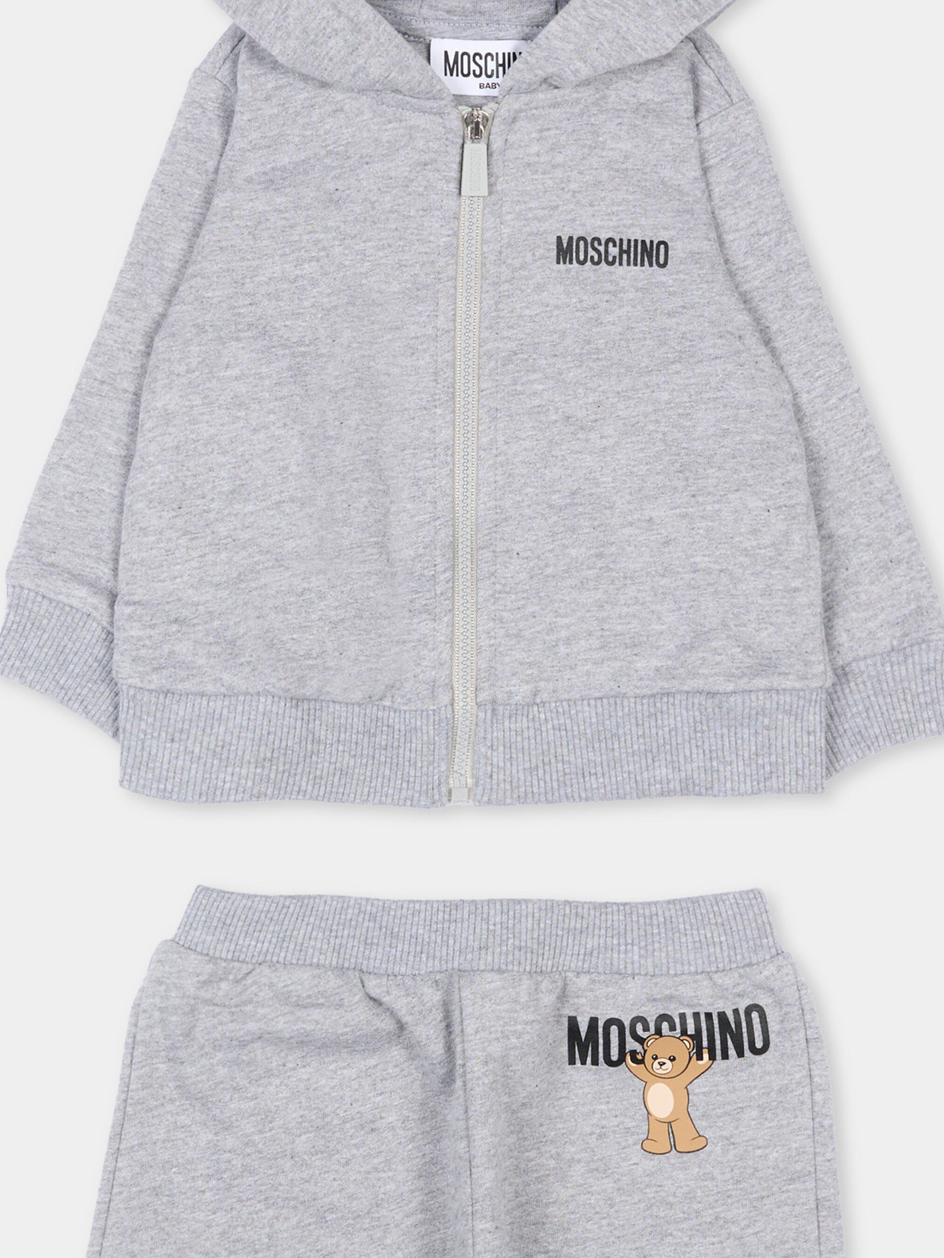 Completo sportivo grigio per neonati con Teddy Bear,Moschino Kids,MUK05G LCA40 60901
