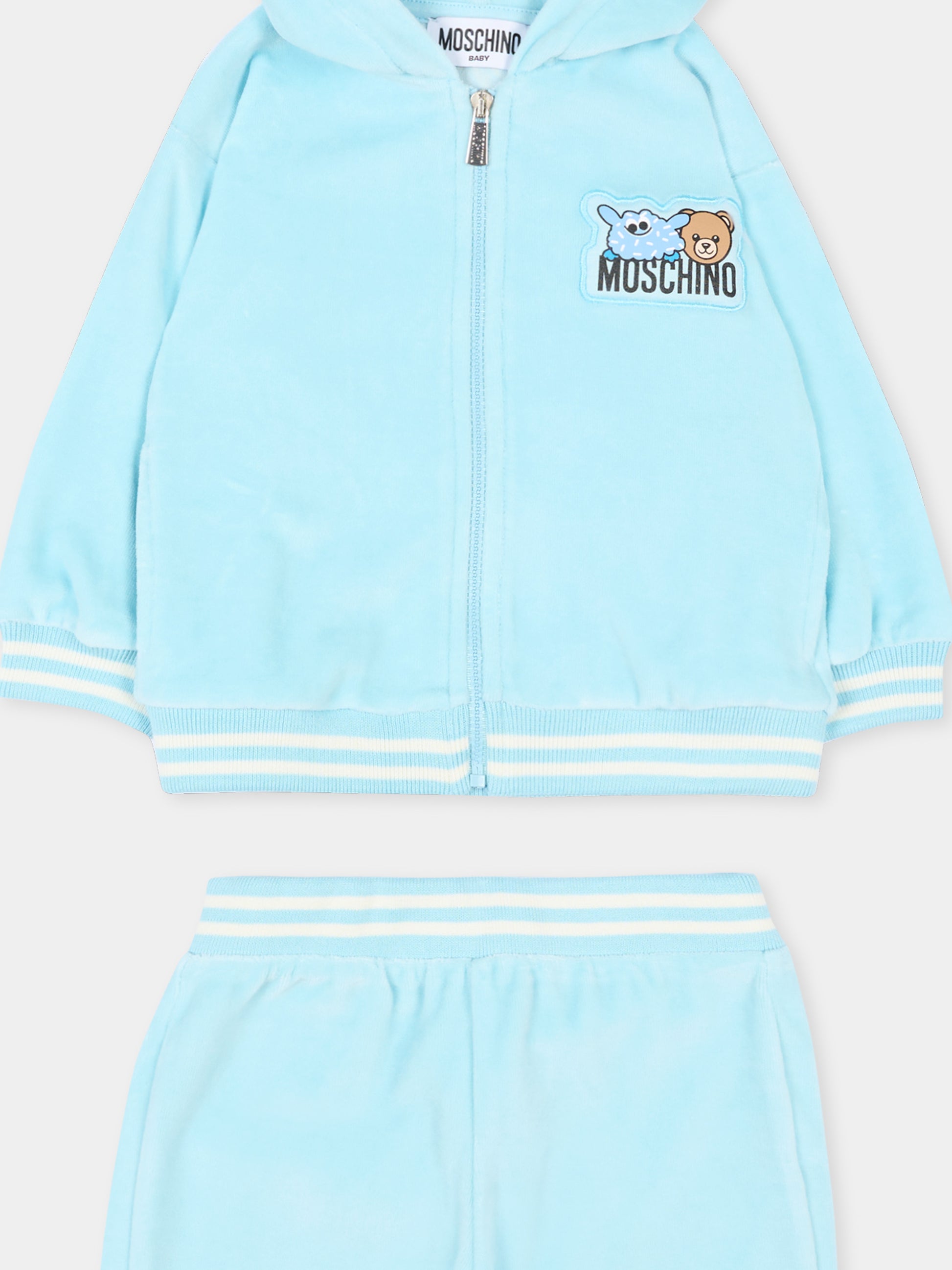 Completo sportivo celeste per neonato con Teddy Bear,Moschino Kids,MUK05B LGA07 40304