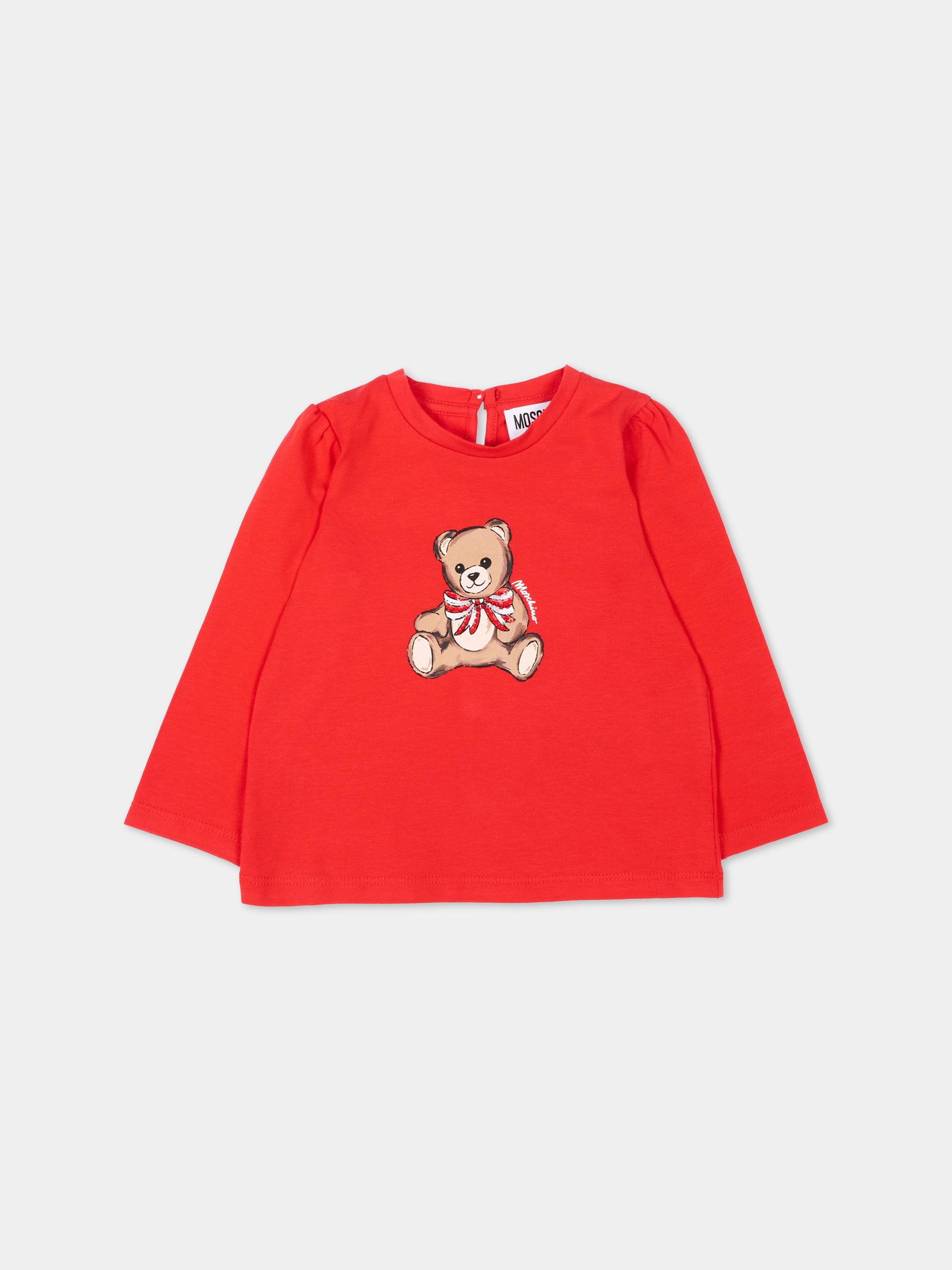 T-Shirt rossa per neonati con Teddy Bear,Moschino Kids,MEO001 LBA11 50109