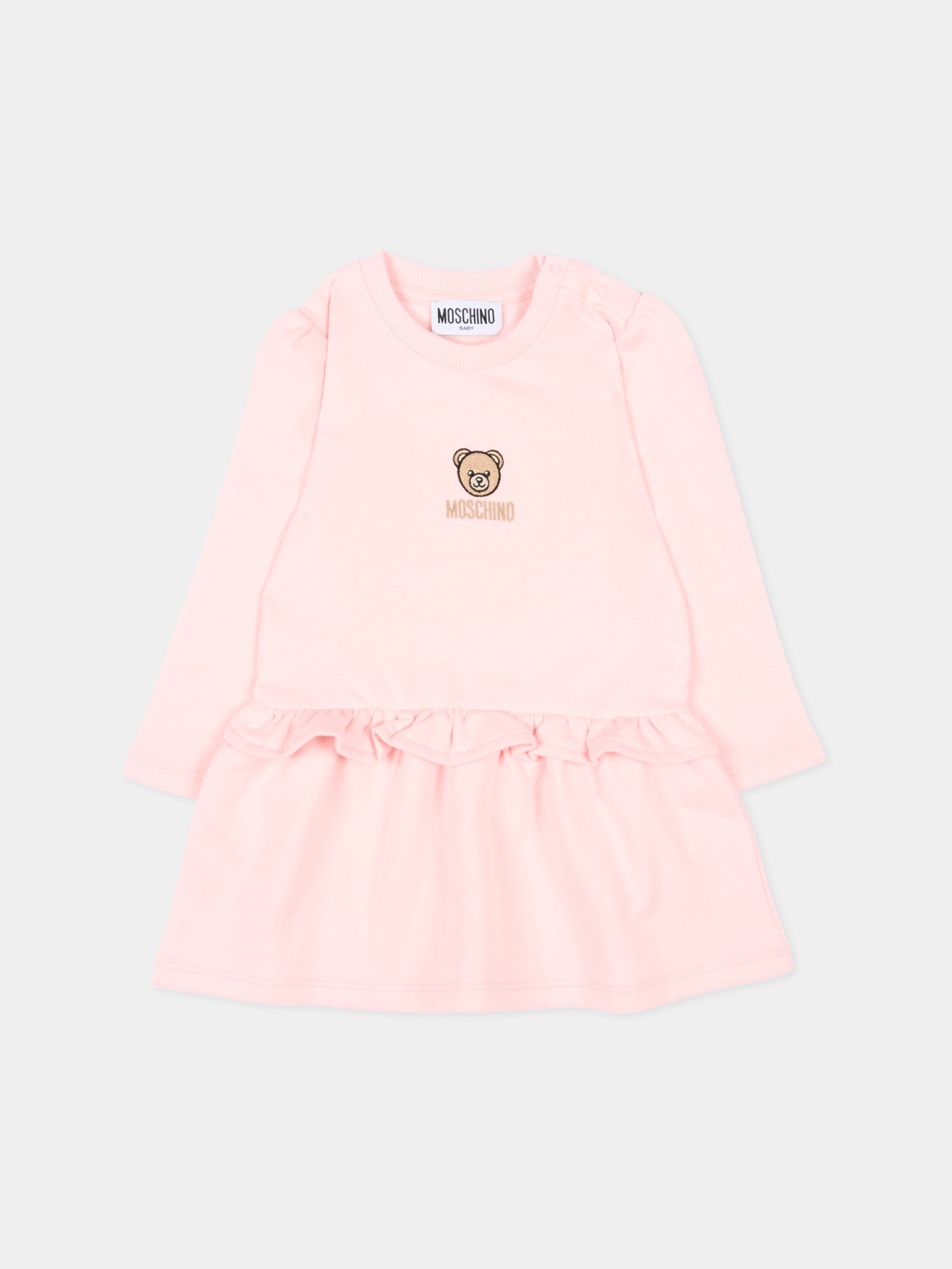 Vestito rosa per neonata con Teddy Bear,Moschino Kids,MDV0D1 LCA60 50209