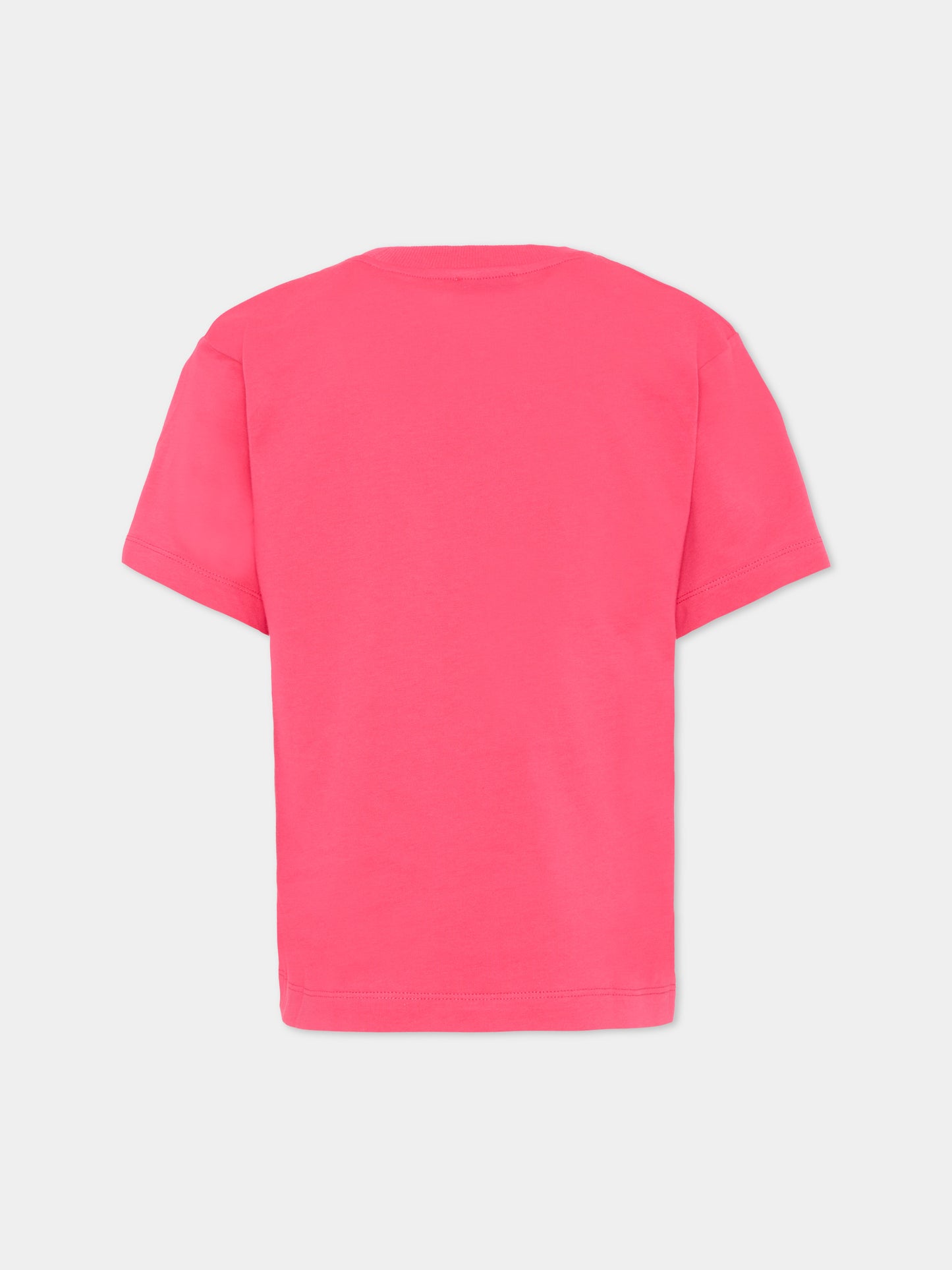 T-Shirt fucsia per bambina con logo,Moschino Kids,HMM05G LAA10 50541