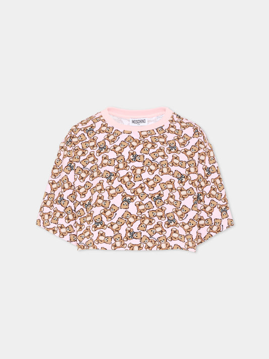 T-shirt rosa per bambina con Teddy Bear,Moschino Kids,HBM062 LBB9E 84922