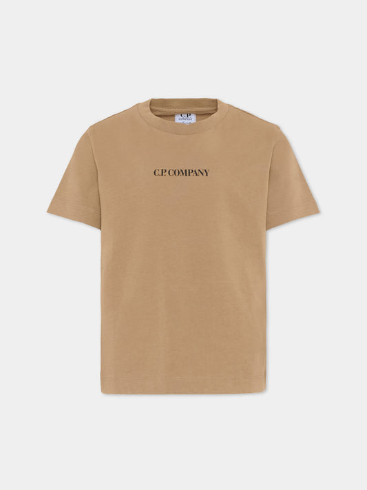 T-Shirt beige per bambino con logo,C. P. Company,CRM00L LAA17 20273