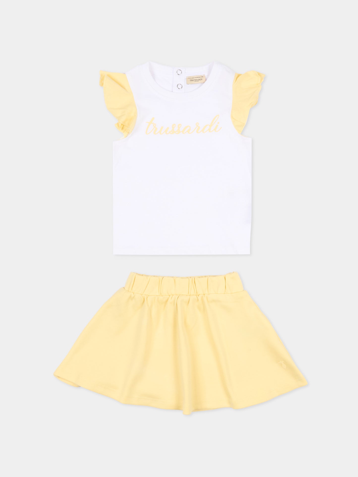 Completo sportivo bianco per neonata con logo,Trussardi Junior,TIP26022CJ WHITE YELLOW