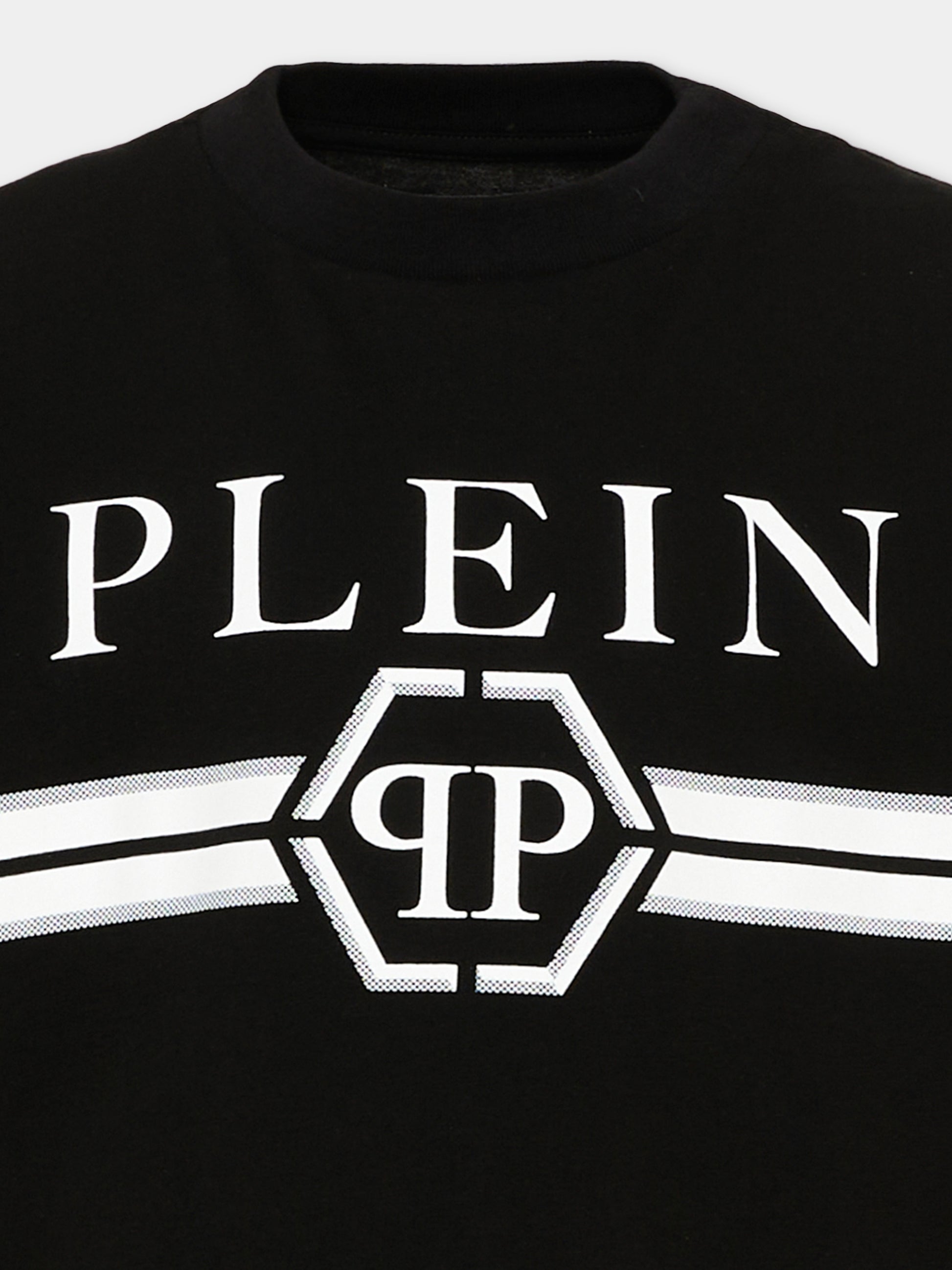 T-Shirt nera per bambino con logo,Philipp Plein Junior,F6PHJBTH093 110