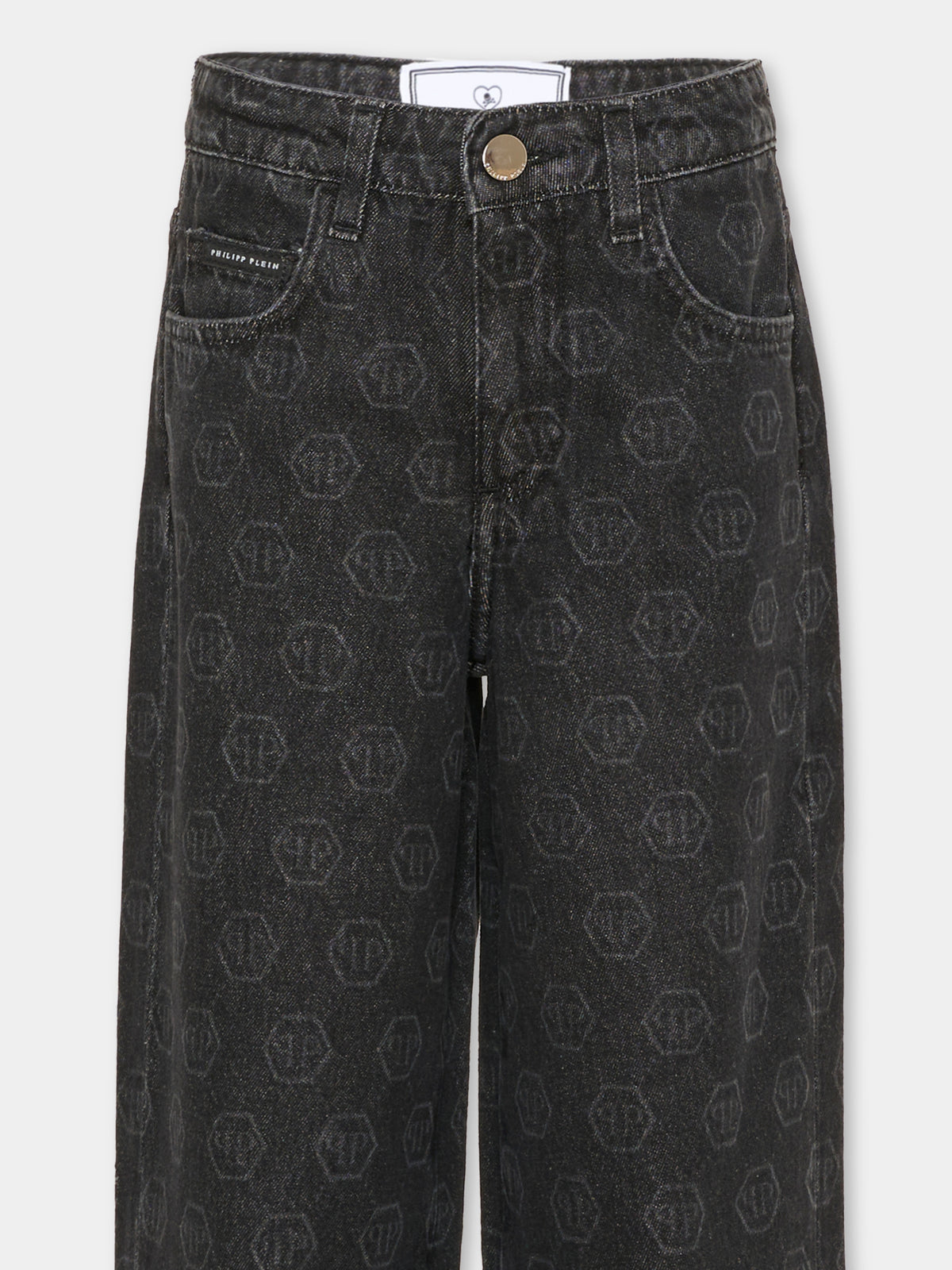 Jeans nero per bambina con monogram,Philipp Plein Junior,F6PHJGDP014 129