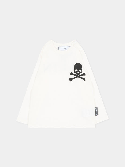 T-Shirt avorio per neonata con logo,Philipp Plein Junior,F6PHNBTH178 002