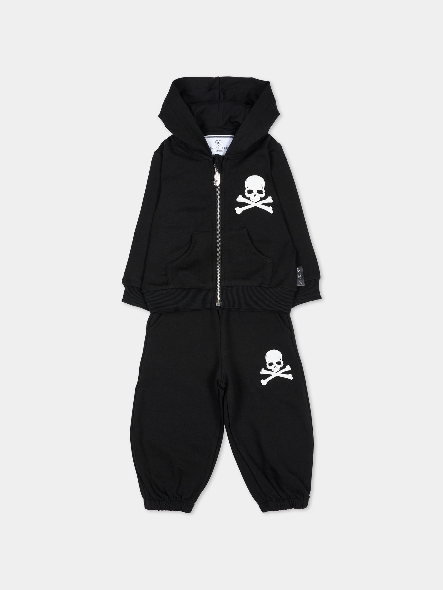 Completo sportivo lungo nero per neonato con teschio,Philipp Plein Junior,F6PHNBTP175 110