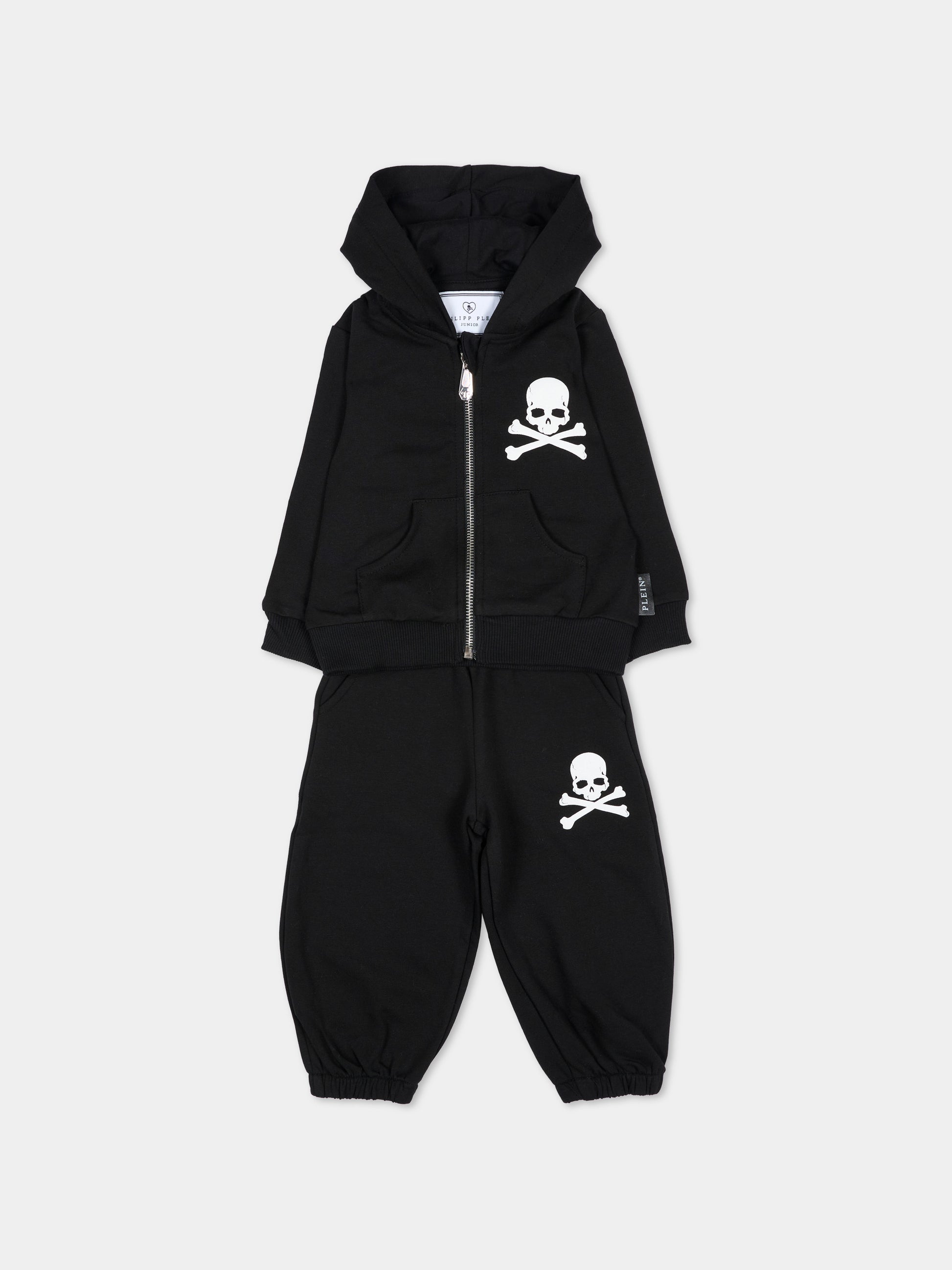 Completo sportivo lungo nero per neonato con teschio,Philipp Plein Junior,F6PHNBTP175 110