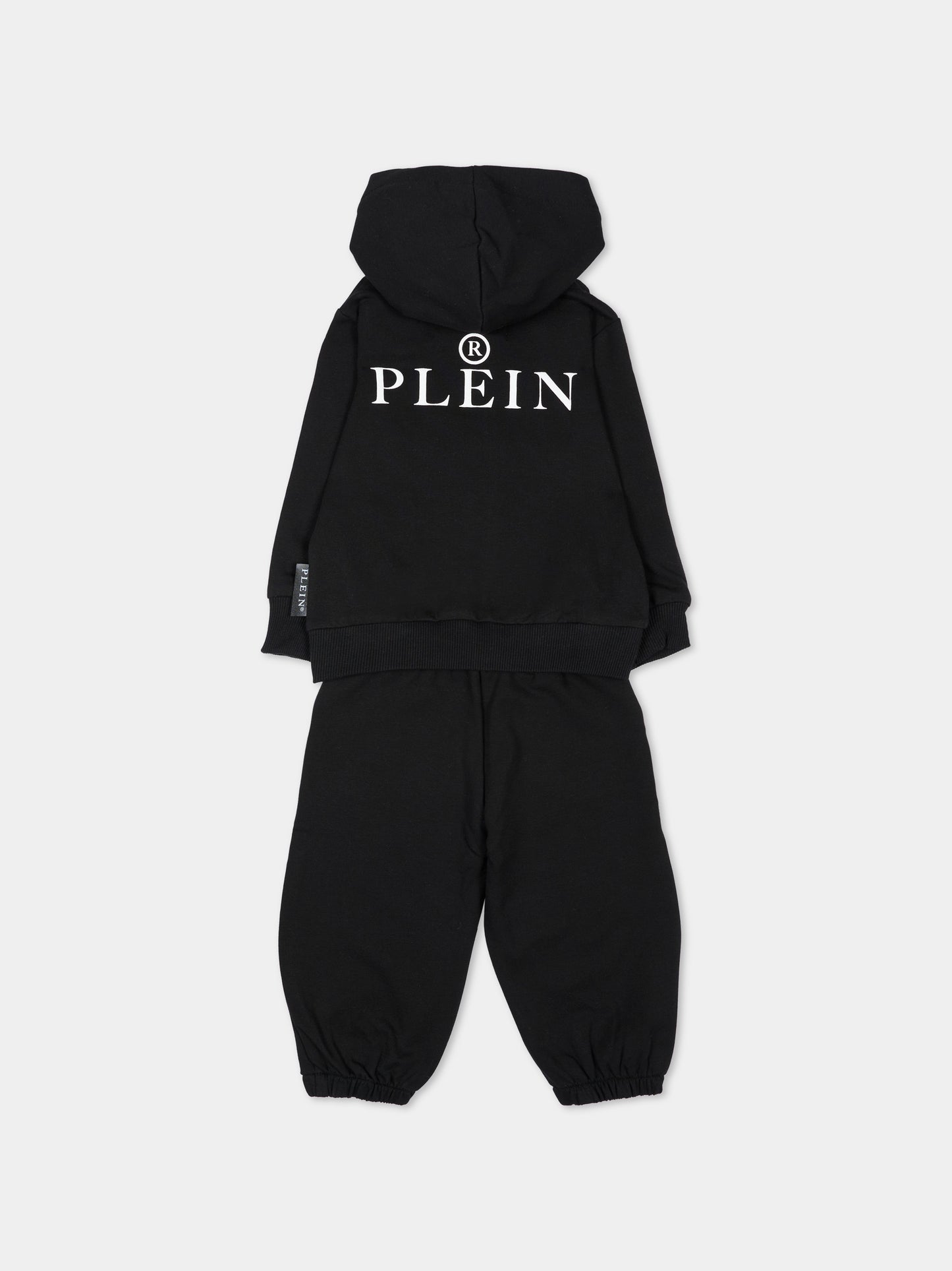 Completo sportivo lungo nero per neonato con teschio,Philipp Plein Junior,F6PHNBTP175 110