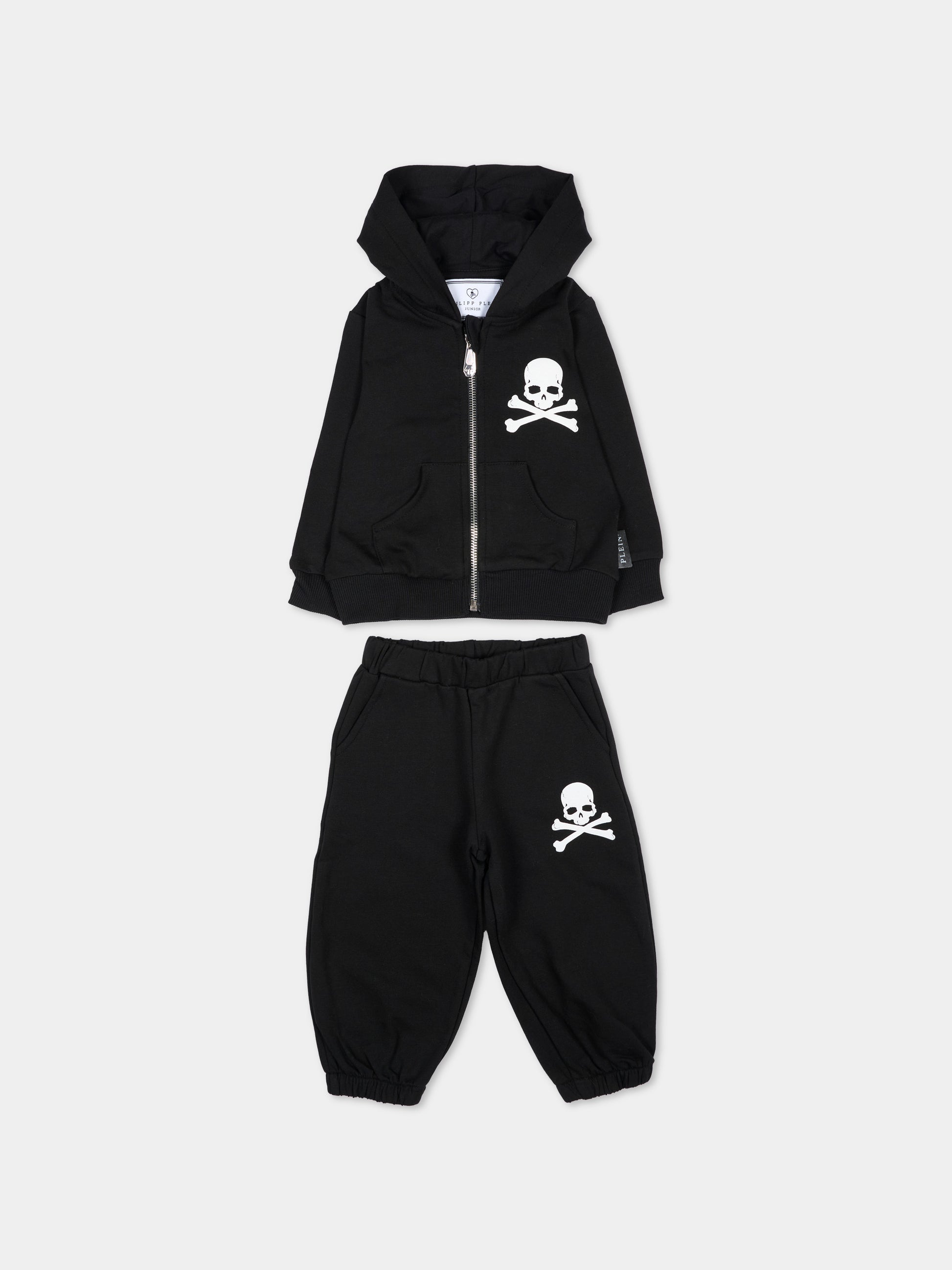 Completo sportivo lungo nero per neonato con teschio,Philipp Plein Junior,F6PHNBTP175 110