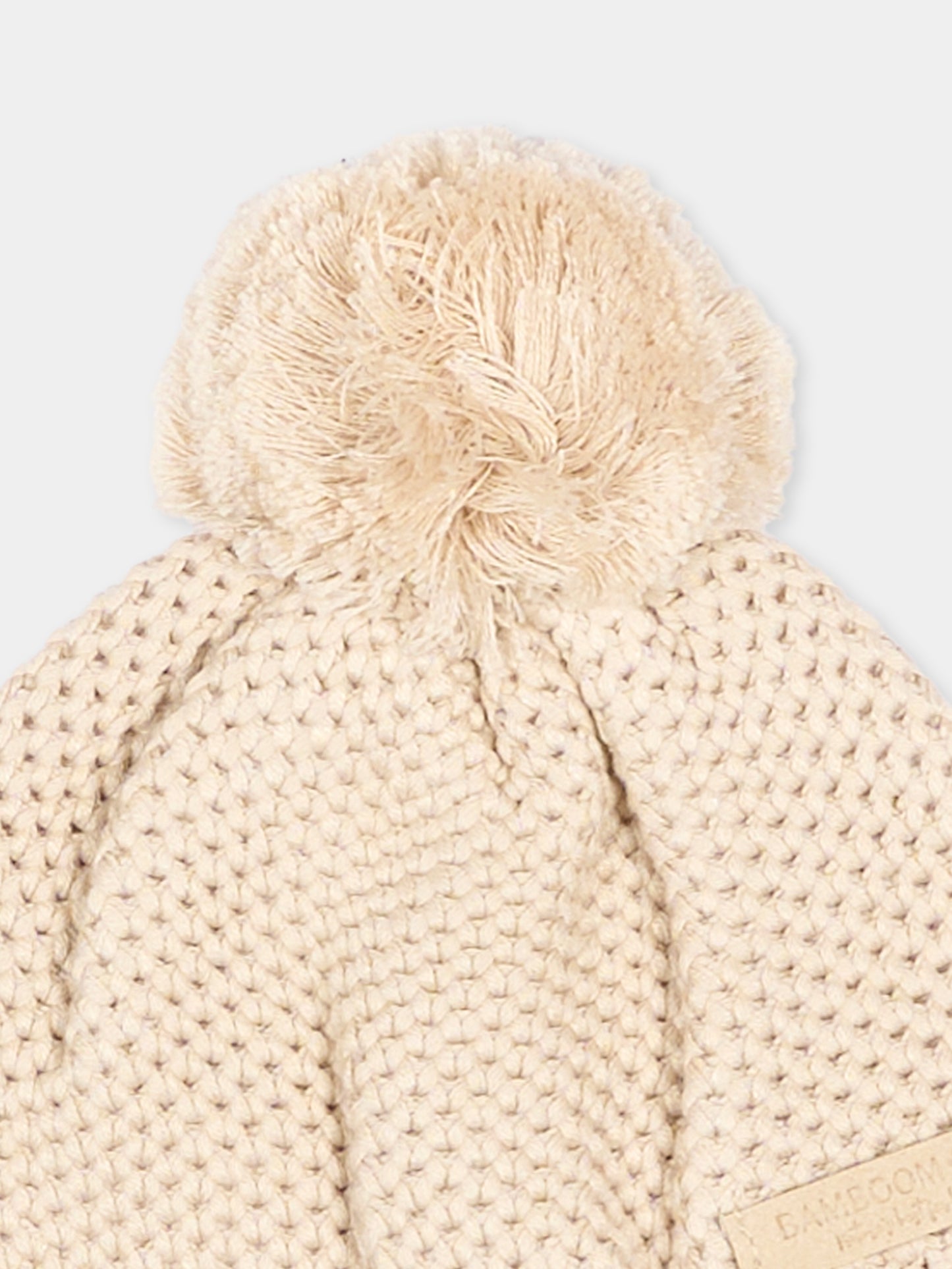 Cappello avorio per neonato con pompon,Bamboom,1279 WARM WHITE