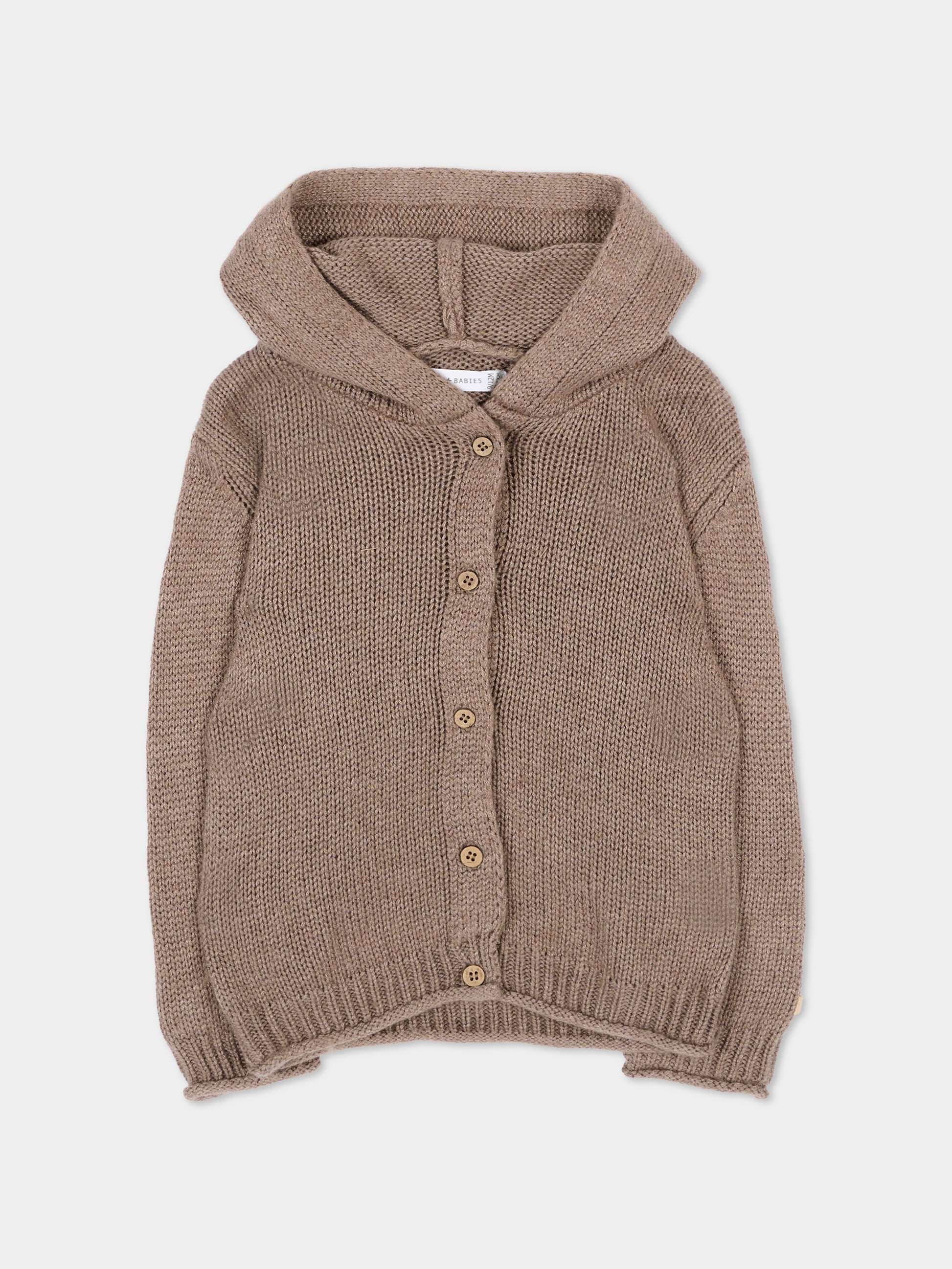 Cardigan marrone per neonati con cappuccio,Bamboom,1265 ASH BROWN