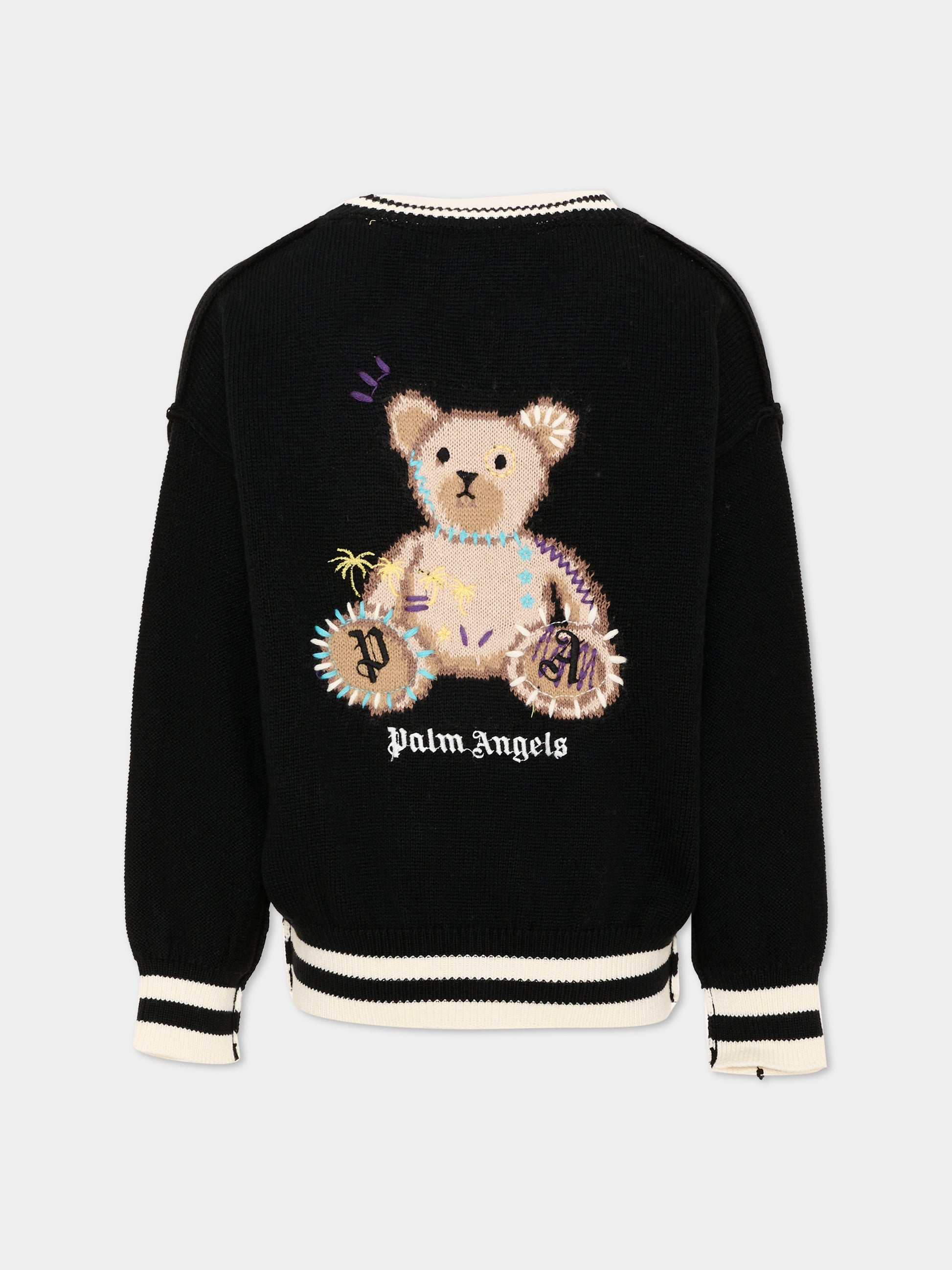 Cardigan nero per bambino con teddy bear,Palm Angels,F6PAJBCA151 110