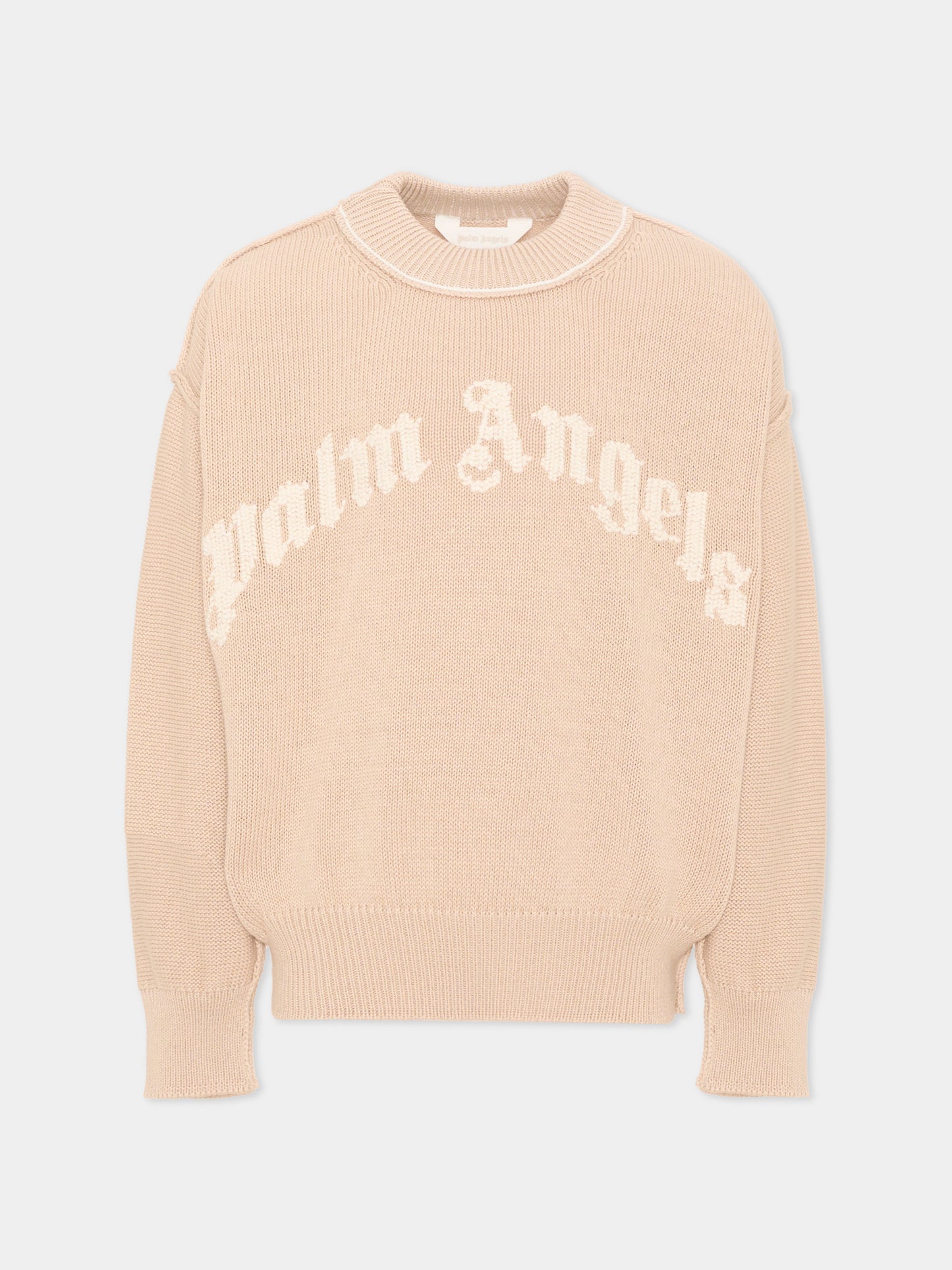 Maglione beige per bambino con logo,Palm Angels,F6PAJBJP146 1531
